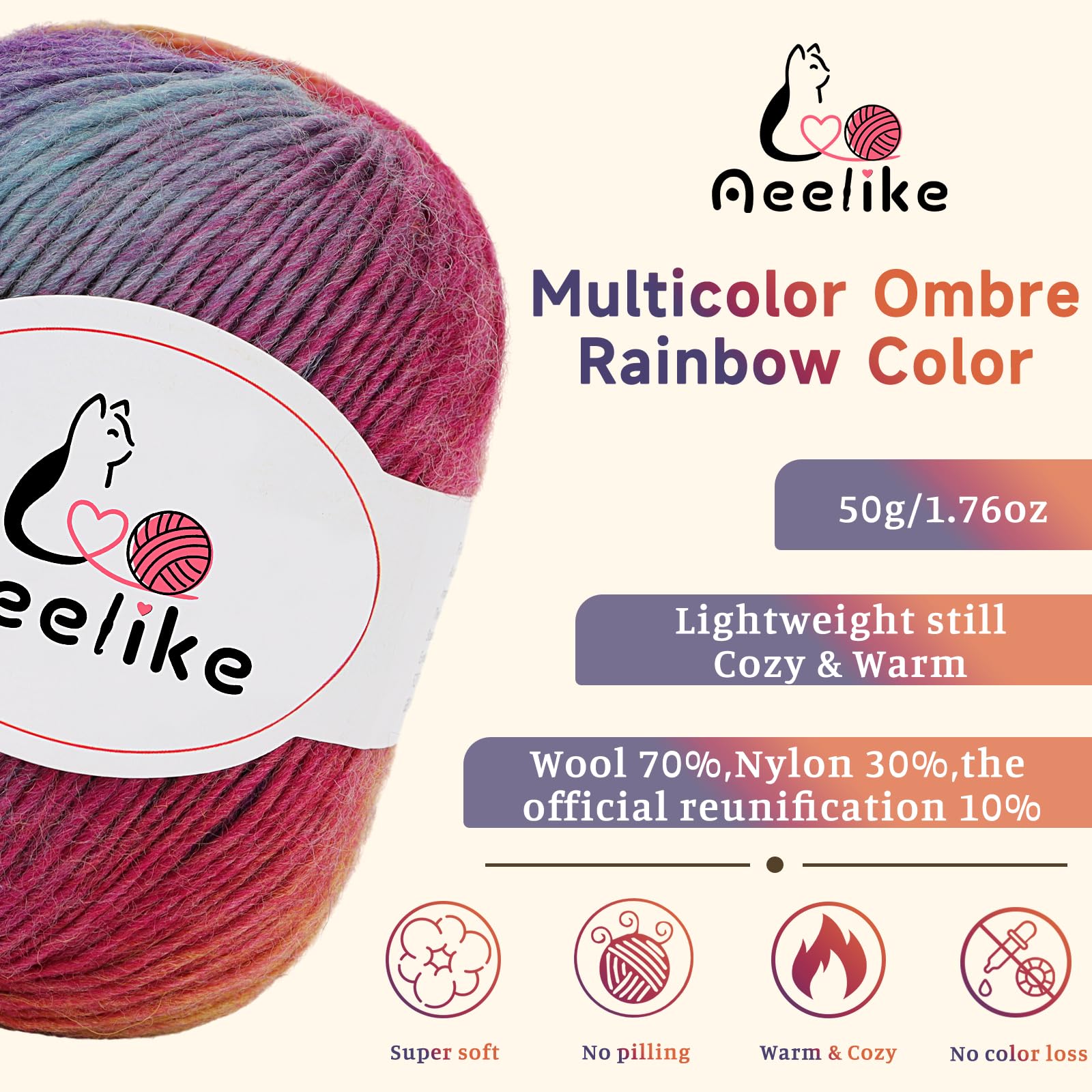 Aeelike Kit all'uncinetto per principianti, coperta arcobaleno sfumata, kit completo per uncinetto con filato di lana abbastanza caldo e caldo, video tutorial, kit per lavoro a maglia facile per