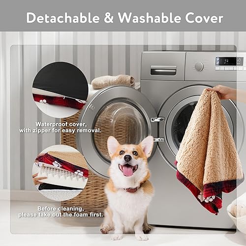 Miniatura 3 de Cama ortopédica para perros para jaula. Cama impermeable de espuma para mascotas con funda extraíble lavable, tapete de cama antideslizante de felpa