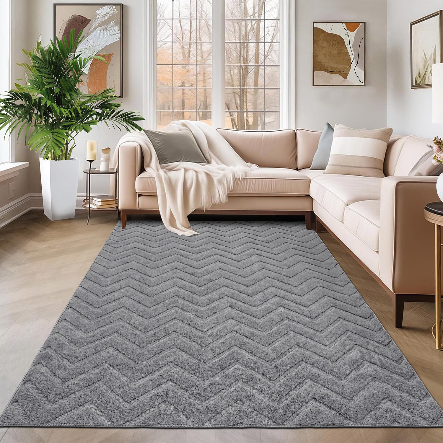 SHACOS Alfombra Salón Moderna Gris 120x160cm Alfombra de Habitación Bohemia Suave Antideslizante Tapete para Sala Pelo Corto Alfombra Decorativa para Salón, Habitación, Dormitorio y Comedor