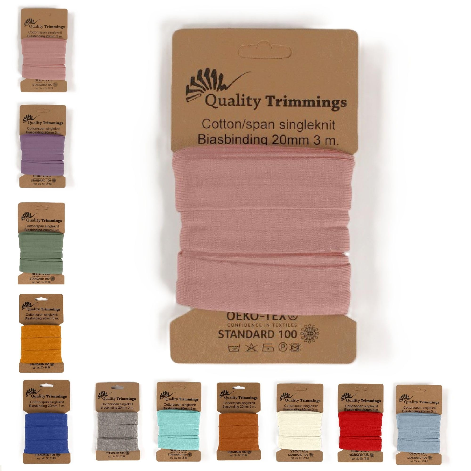 Die Stofftante Jersey Bias Binding | Pre-Fold Elastic Hem Tape | Made of Cotton Jersey | Coupons of 3 Metres x 20 mm (Nude 131)