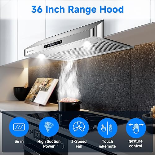 Miniatura 3 de AMZCHEF Campana extractora para debajo del gabinete de 36 pulgadas, 700CFM de acero inoxidable para estufa de cocina, campana de ventilación de 3