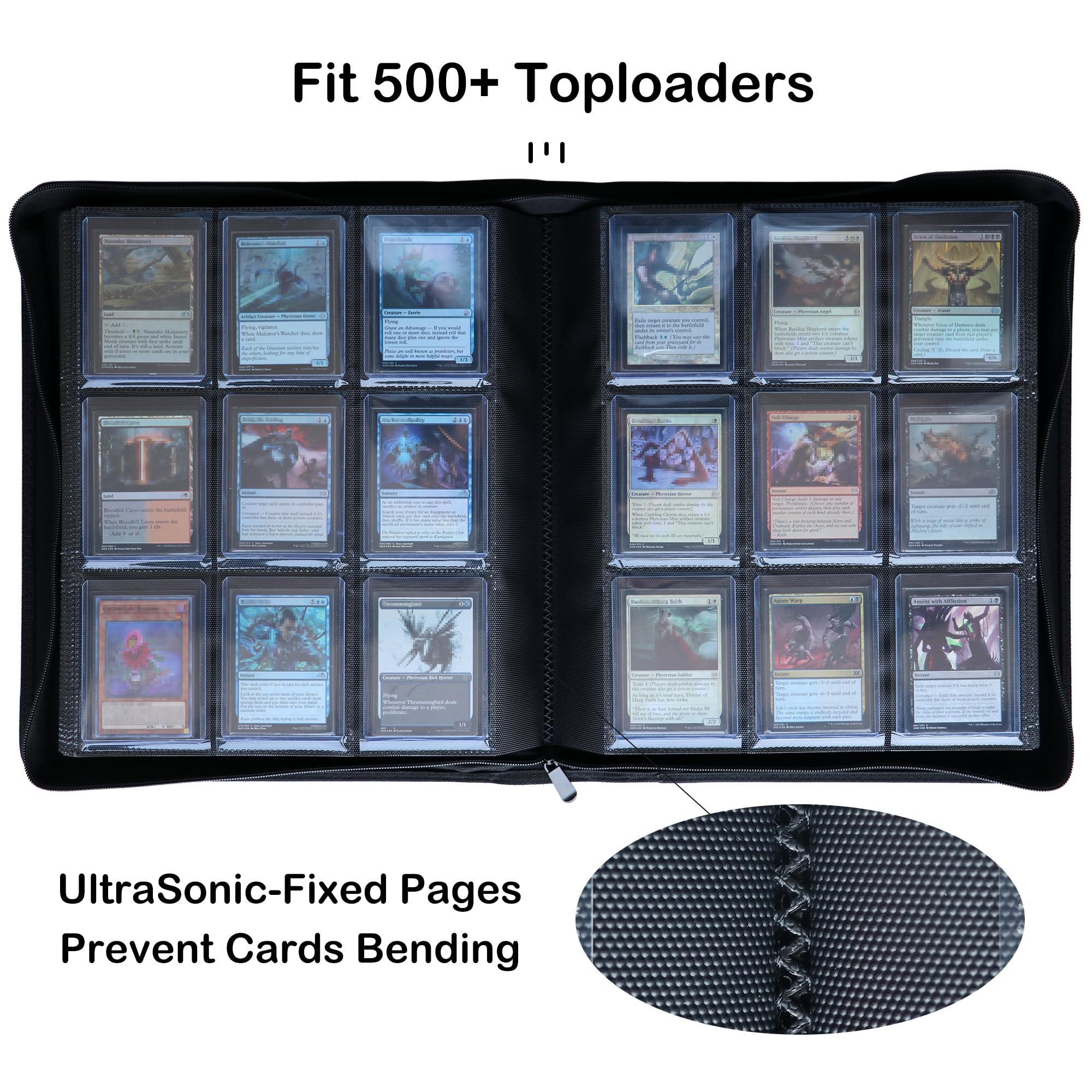 Alteagle Toploader Binder, Holds 504 Toploaders, 9-Pocket Top Loader Binders with Sleeves for TCG & Sports Cards in 3'' x 4'' Toploaders
