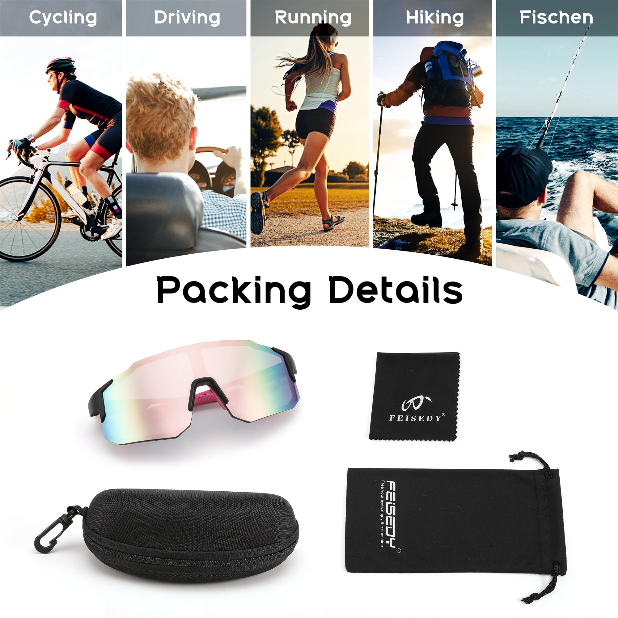 FEISEDY Sports Sunglasses for Men, Women and Teens - Baseball, Biking, Cycling UV400 Protection B2388