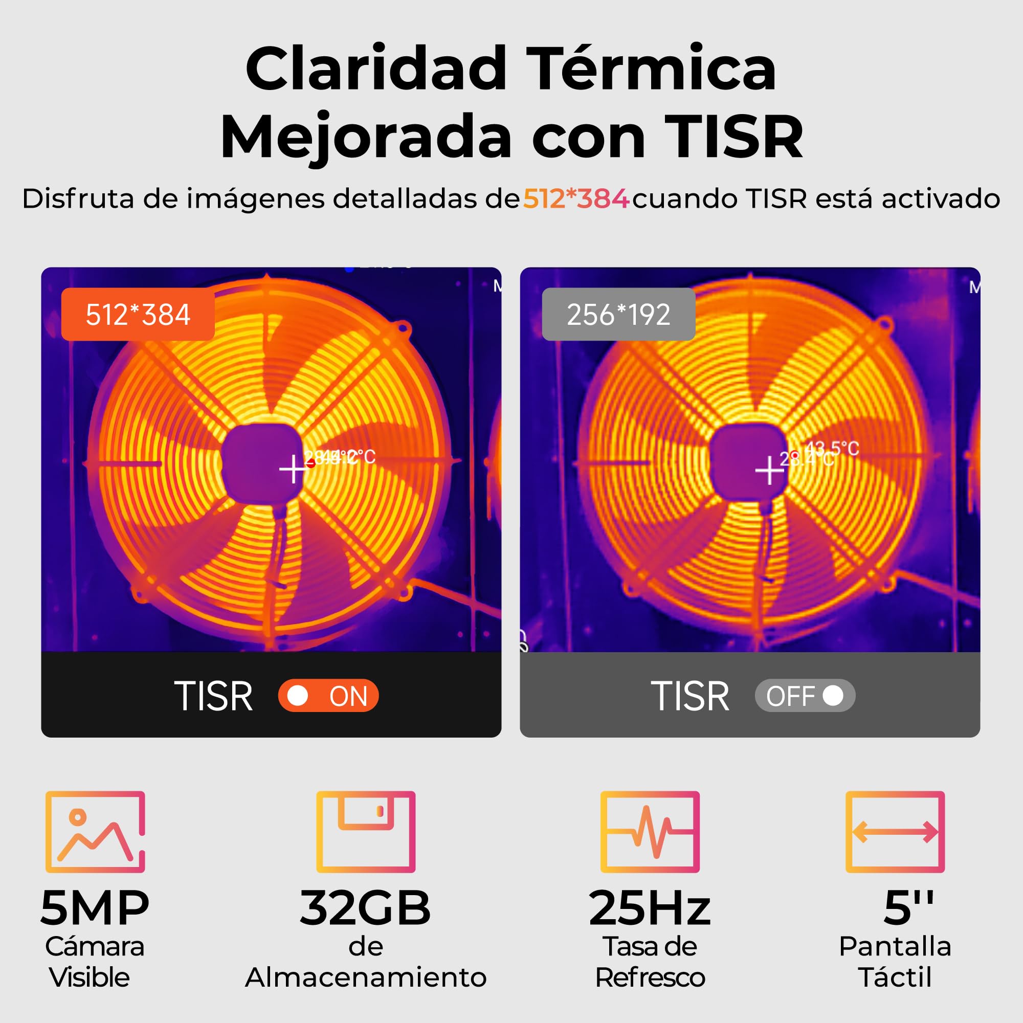 TOPDON TC003 Cámara Termográfica con Resolución TISR 512x384 y Cámara Visual de 5MP, 5" Pantalla Táctil Cámara Térmica, 32GB Almacenamiento, 25Hz, 40mk, -20°C ~550°C, Funciones WiFi, Bluetooth y OTG