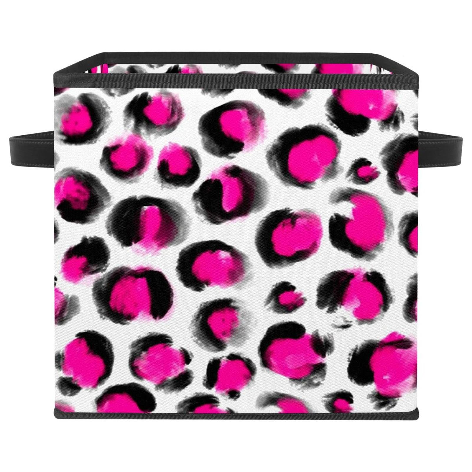 Boîte de rangement à imprimé léopard rose grand cube pliable