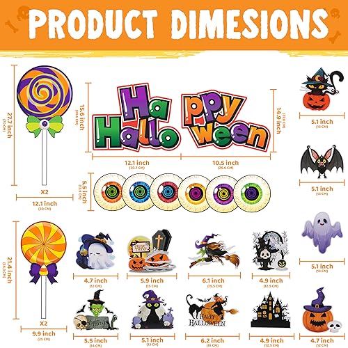 Miniatura 3 de JOYIN Juego de calcomanías de Halloween para maletero o golosinas, kit de decoración para SUV, decoración al aire libre, piruletas, globos de tierra