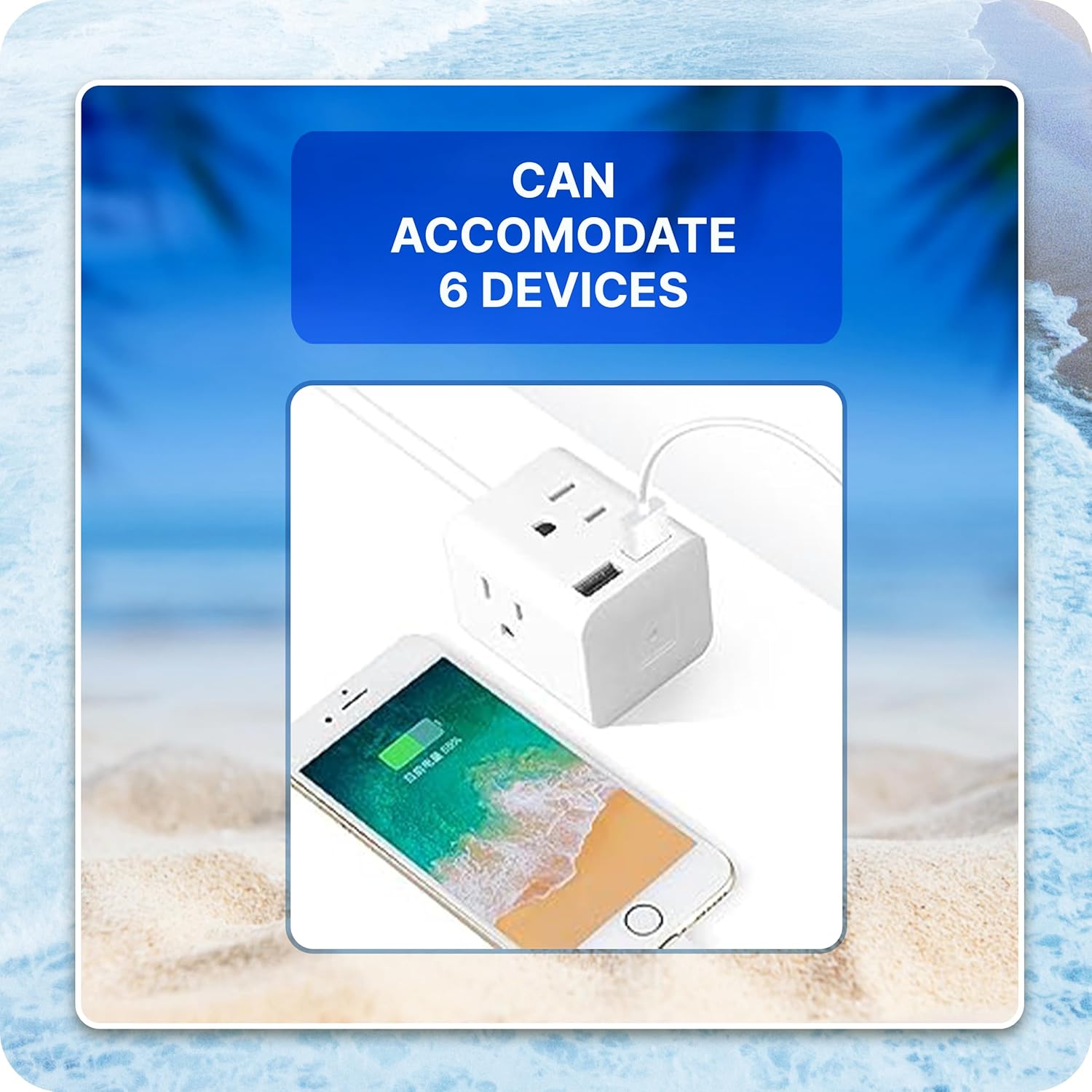 Cruise Essentials Multi Plug Outlet Extender with 2 USB and 4 AC Sockets Wall Charger for Home Office Cruise Ship Travel