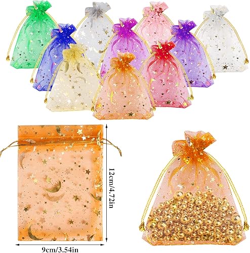 Vista 52 de SUMAJU 100 bolsas de organza de estrella lunar, 2.7 x 3.5 pulgadas, bolsa de organza púrpura transparente, pequeñas bolsas de regalo con cordón