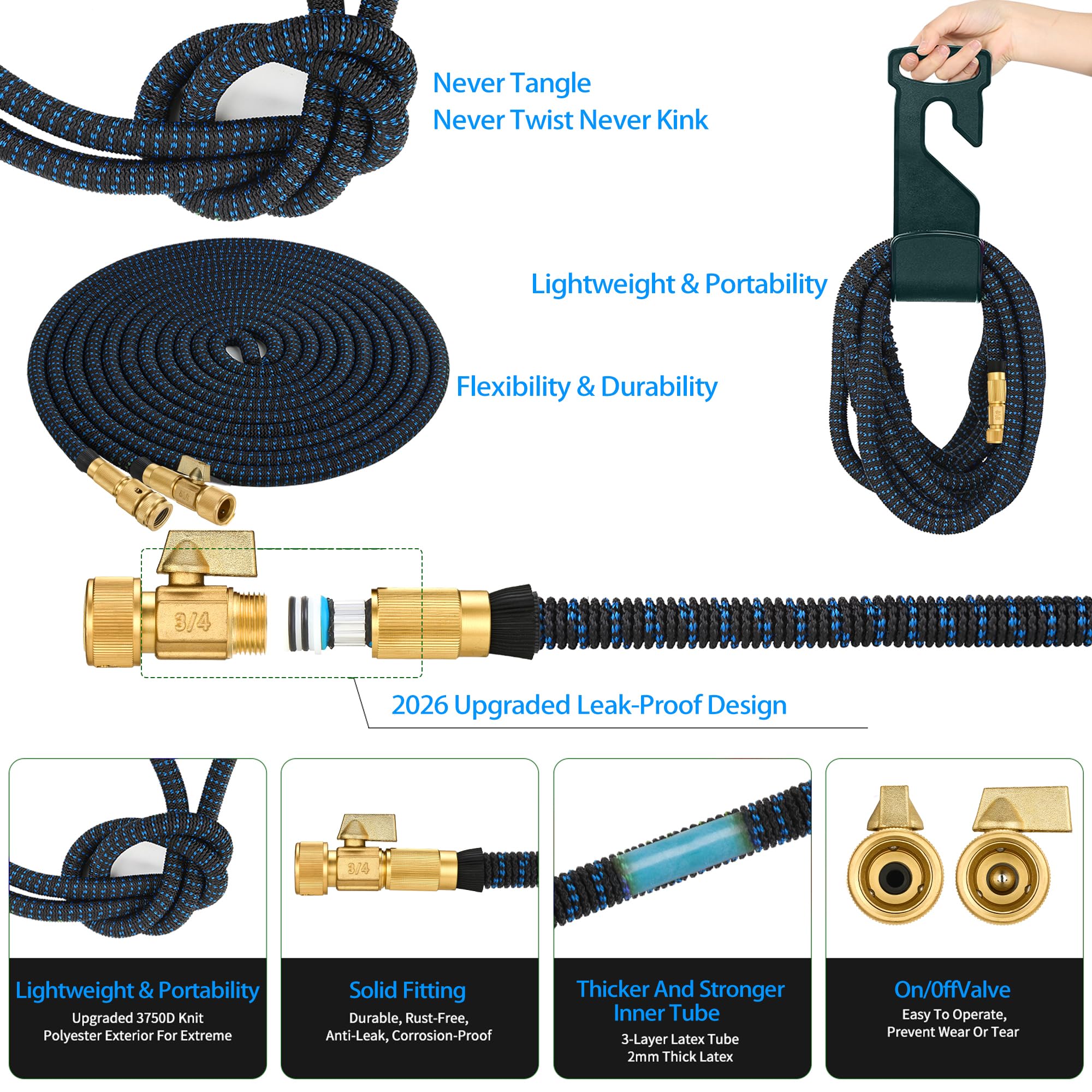 50 ft Expandable Garden Hose Pipe - Heavy Duty Expanding Water Hoses with 10 Spray Nozzle - Retractable,Flexible,Never Kink & Tangle Car Washing Pipe Expandable Garden Hoses Pipes for Yard, Outdoor - 4