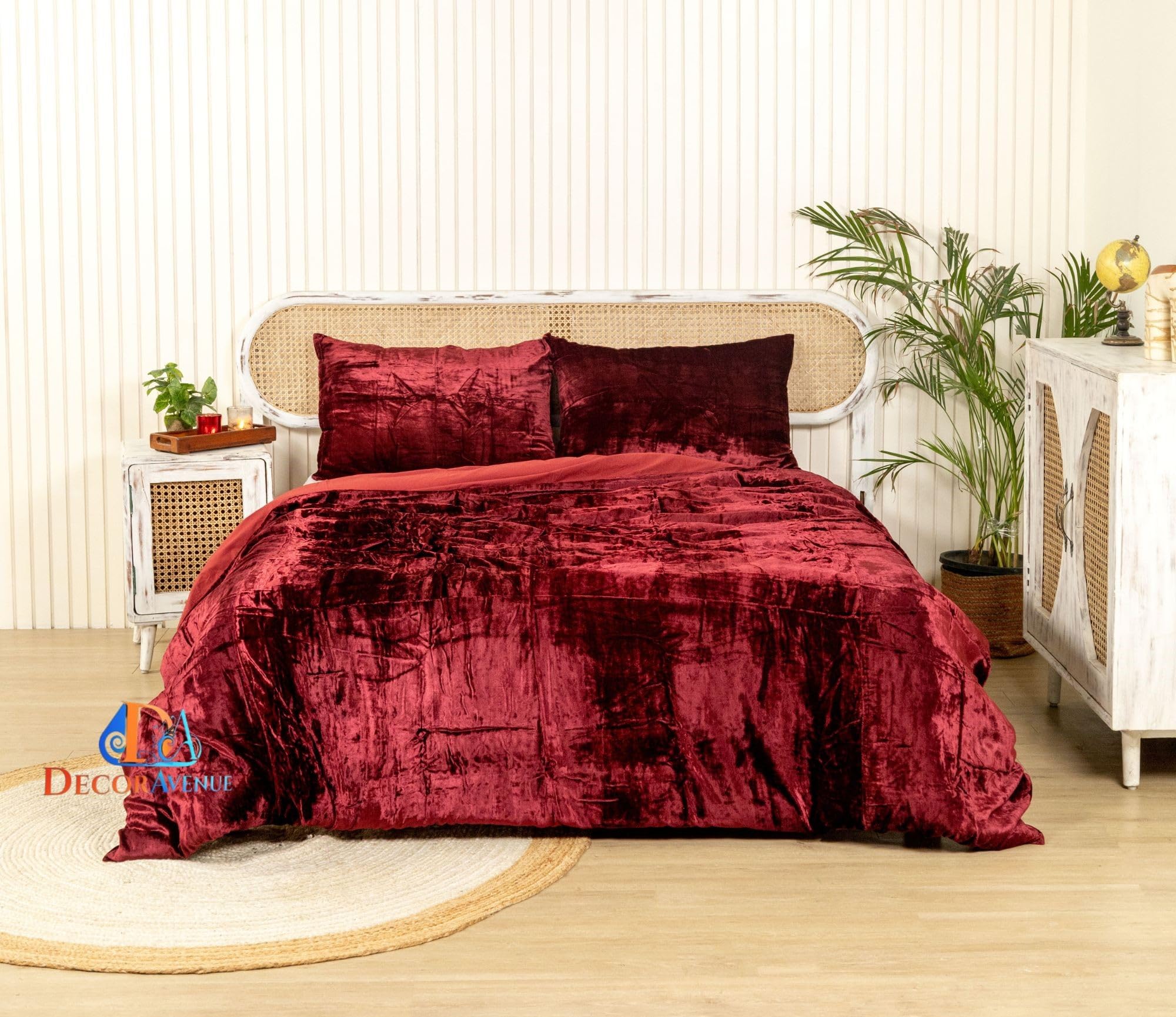 Premium Crinkle Crushed 600 GSM Red 92'' X 106'' Venice Velvet Lush King Bedding Comforter Sherpa Quilt Duvet Insert