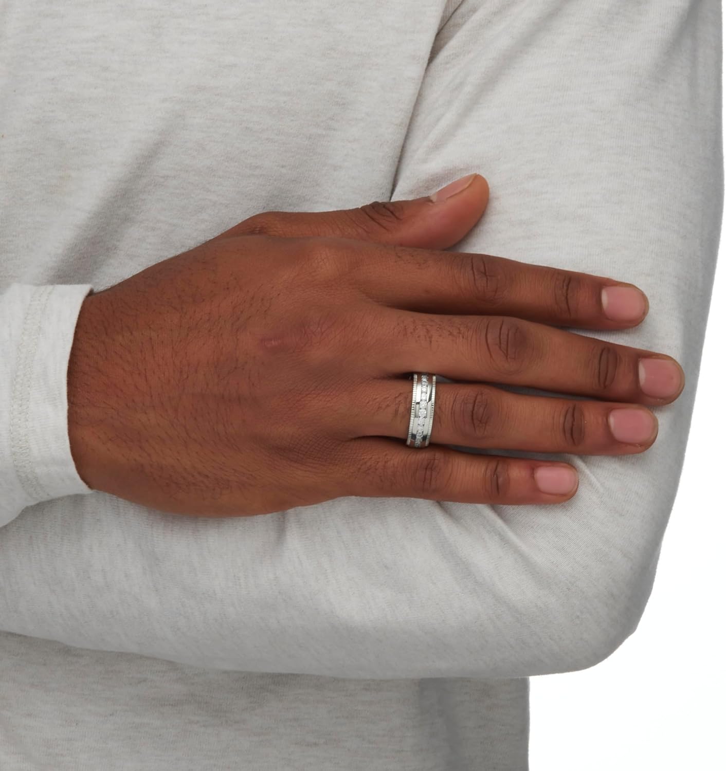 Palm Beach Jewelry Men's Stainless Steel Round Cubic Zirconia Channel Set Eternity Ring