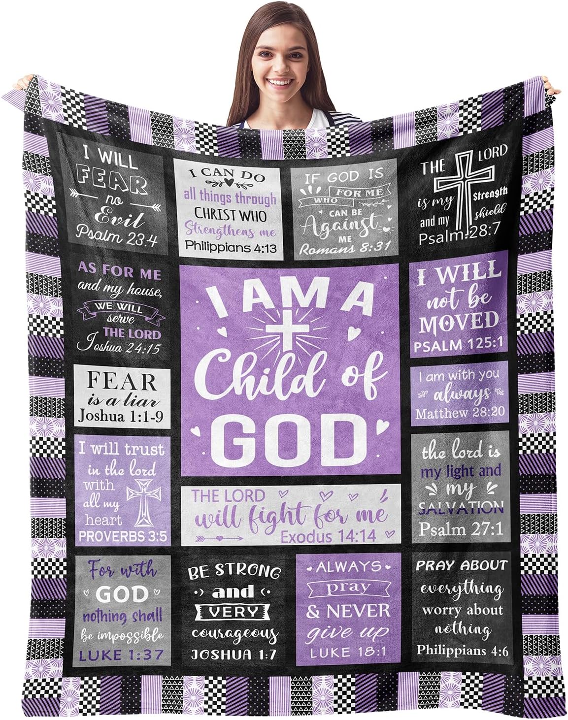 CUJUYO Christian Gifts for Women Blanket 60"x50" - Inspirational Religious Birthday Gifts - Baptism Confirmation Gifts for Girls - Catholic Spiritual Gifts for Women - Bible Verse Christian Blankets