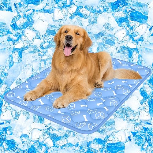 Rywell Dog Cooling Mat 2.0,44 * 32 Thicken Cooling Mat for Extra Large Dog, Internal Waterproof& Endothermic Color Changing Arc-Chill Cool Fiber(QMAX>0.5) for Pet in Summer, Washable, Non-Toxic