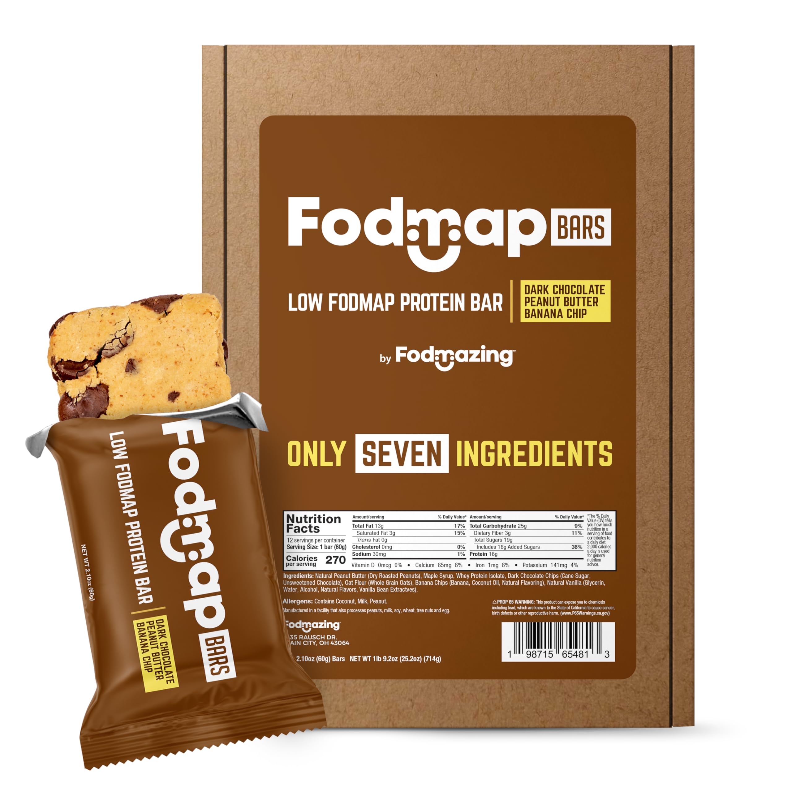 Fodmazing Fodmap Bars, Low Fodmap Protein Bar, Made with Seven Simple Ingredients, Gut Friendly IBS Friendly Snacks, Amazing Taste, Fodmap Approved (12 Bars, Chocolate Banana)