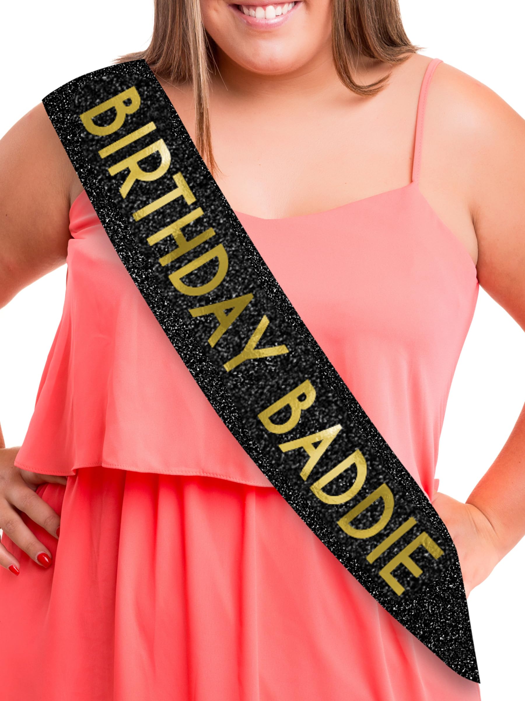 JPACOBirthday Baddie Sash for Women – Stylish and Fun Birthday Party Accessory – Great for All Ages – Celebrate in Style with Gold Lettering on Black Satin – Birthday Decorations and Accessories