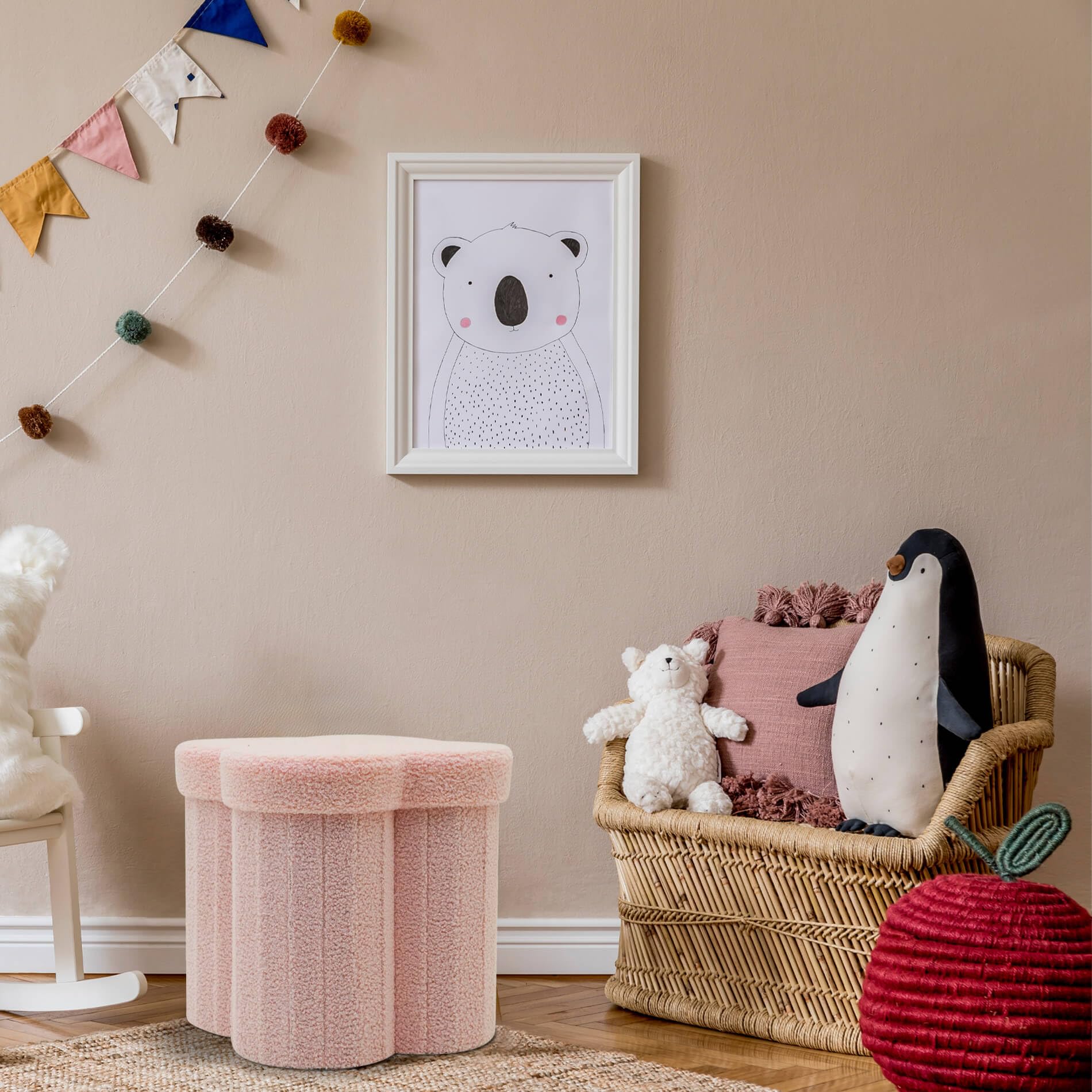 Rebecca Mobili Aufbewahrung Pouf für Kinderzimmer, Faltbarer Pouf, Rosa, Polyesterstoff MDF, Gepolstert, mit Deckel, für Spielzeug Notizbücher - Maße HxBxT: 40 x 40 x 40 cm - Art. RE7064