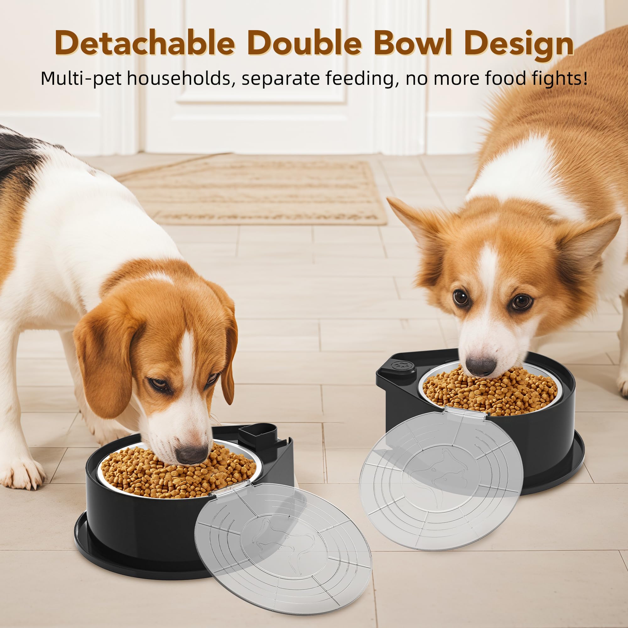 Newget Juego de Cuencos de Acero Inoxidable con Tapas, Cuencos Dobles de Metal 304 para Alimentos y Agua para Perros y Gatos, comedero para Mascotas de Gran Capacidad con Cubierta Que Mantiene la