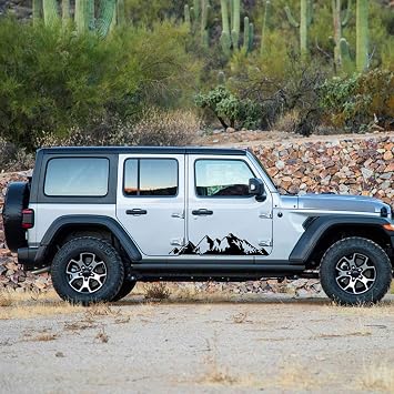TOMALL 1 Pair 29.7'' Mountains Stickers Decal for Car Body Door Side Auto Snow Mountains Graphic Vinyl Decal Decoration for SUV Truck Off-Road Vehicles Universal Long Size Stickers Accessories (Black)