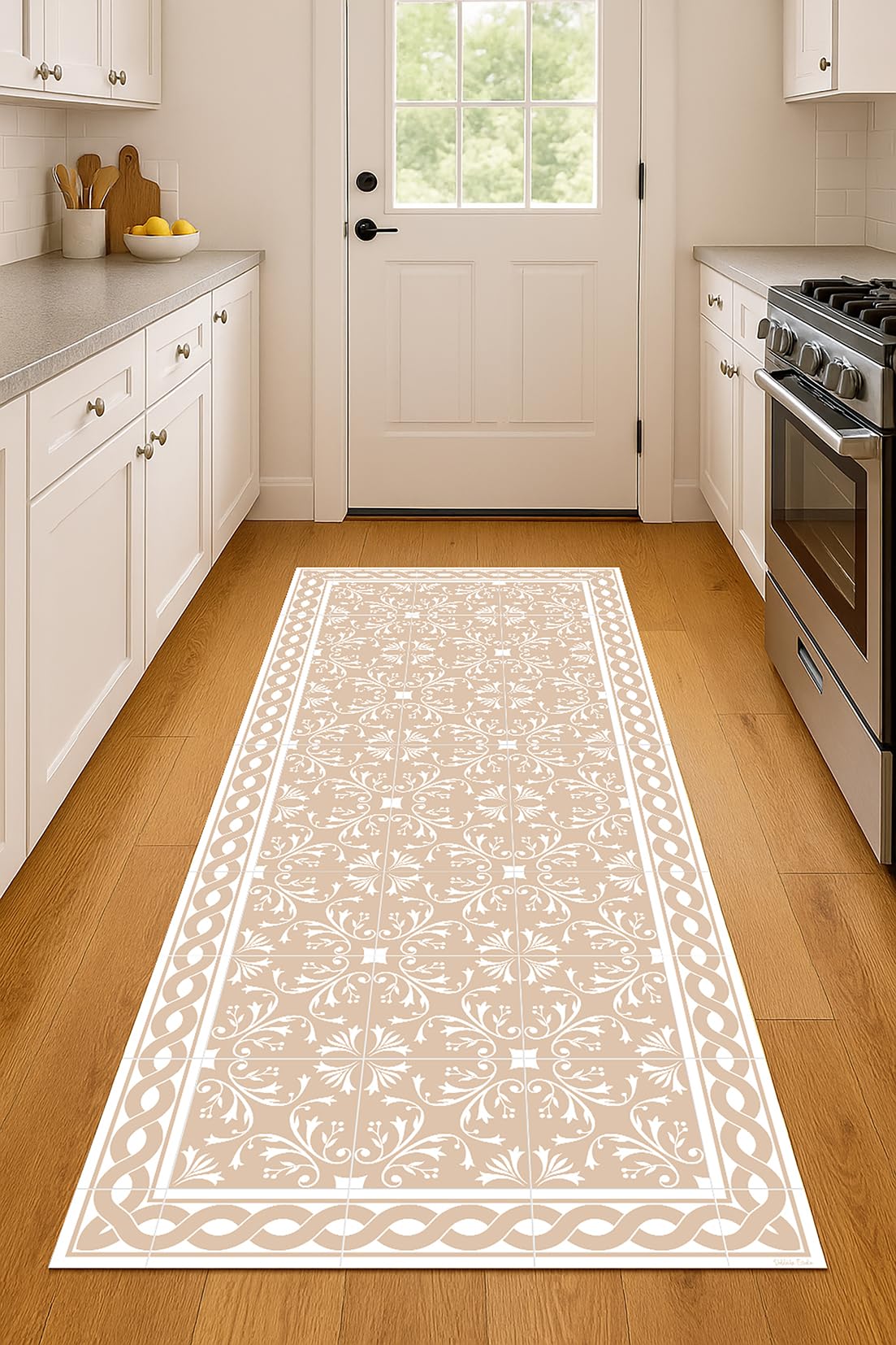 DobleUve Estudio Tapis Vinyle 37 | Beige | 65x200 cm | Tapis Cuisine et Salon Antidérapant Antifongique Ignifuge | Pour Enfants et Bain PVC