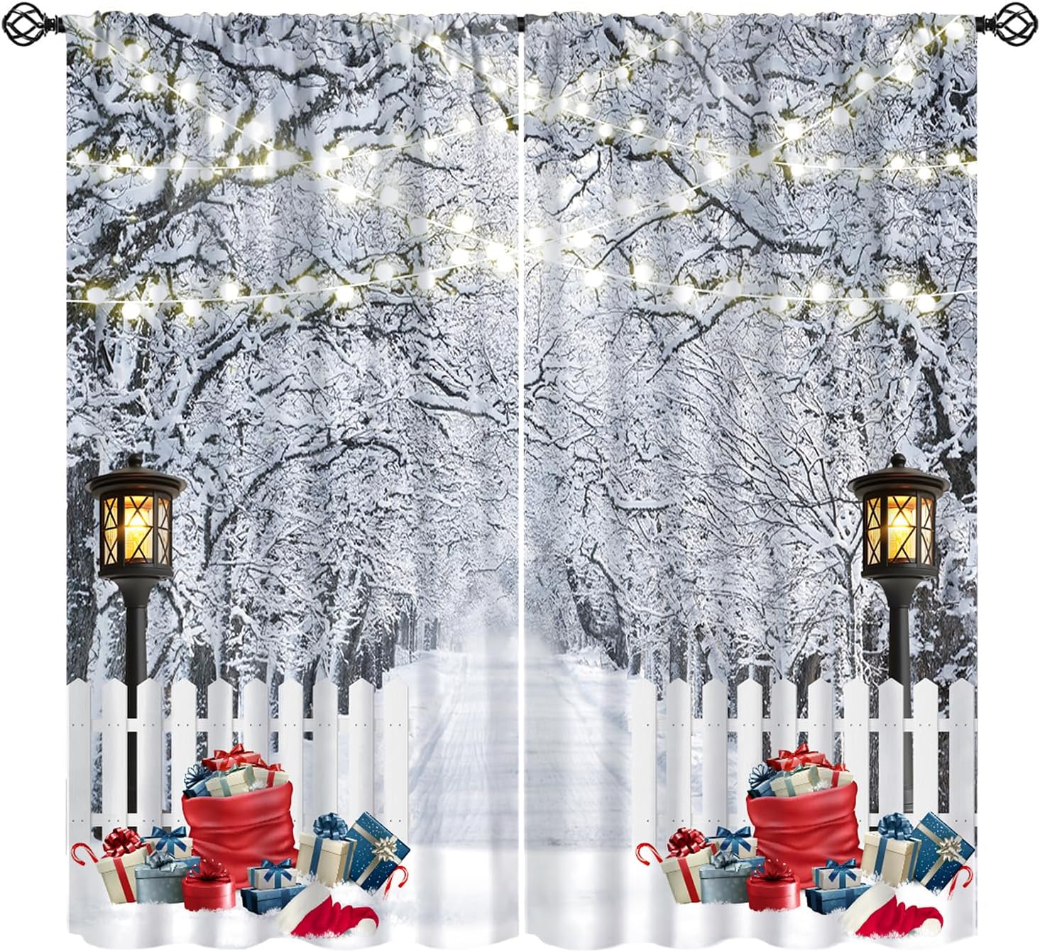 Winter Scene Blackout Window Curtain, Wonderland Snowflake Forest Landscape Christmas Window Treatments Drapes for Home Bedroom Living Room 55" W X 63" L