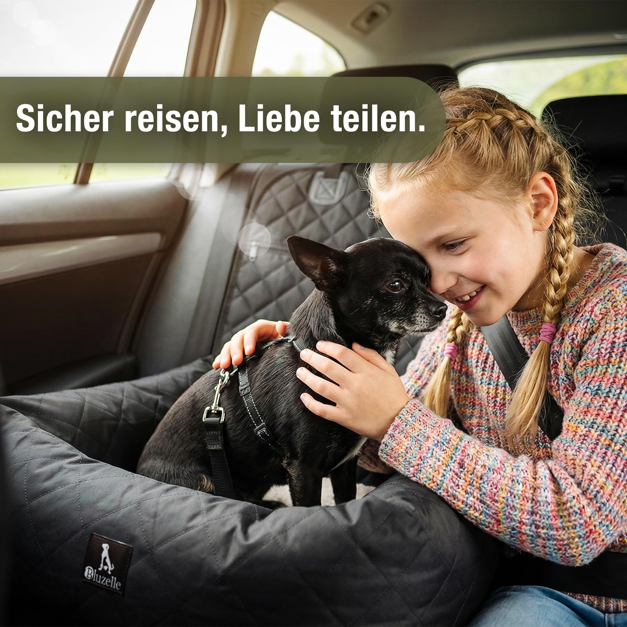 Hunde Autositz & Hundebett 2-in-1 für Auto Rückbank & Vordersitz - TRAVELBUDDY Wasserfest, rutschfest & Waschbar - Inkl. Sicherheitsgurt & Oxford-Stoff - Marke aus Berlin, Farbe:Schwarz