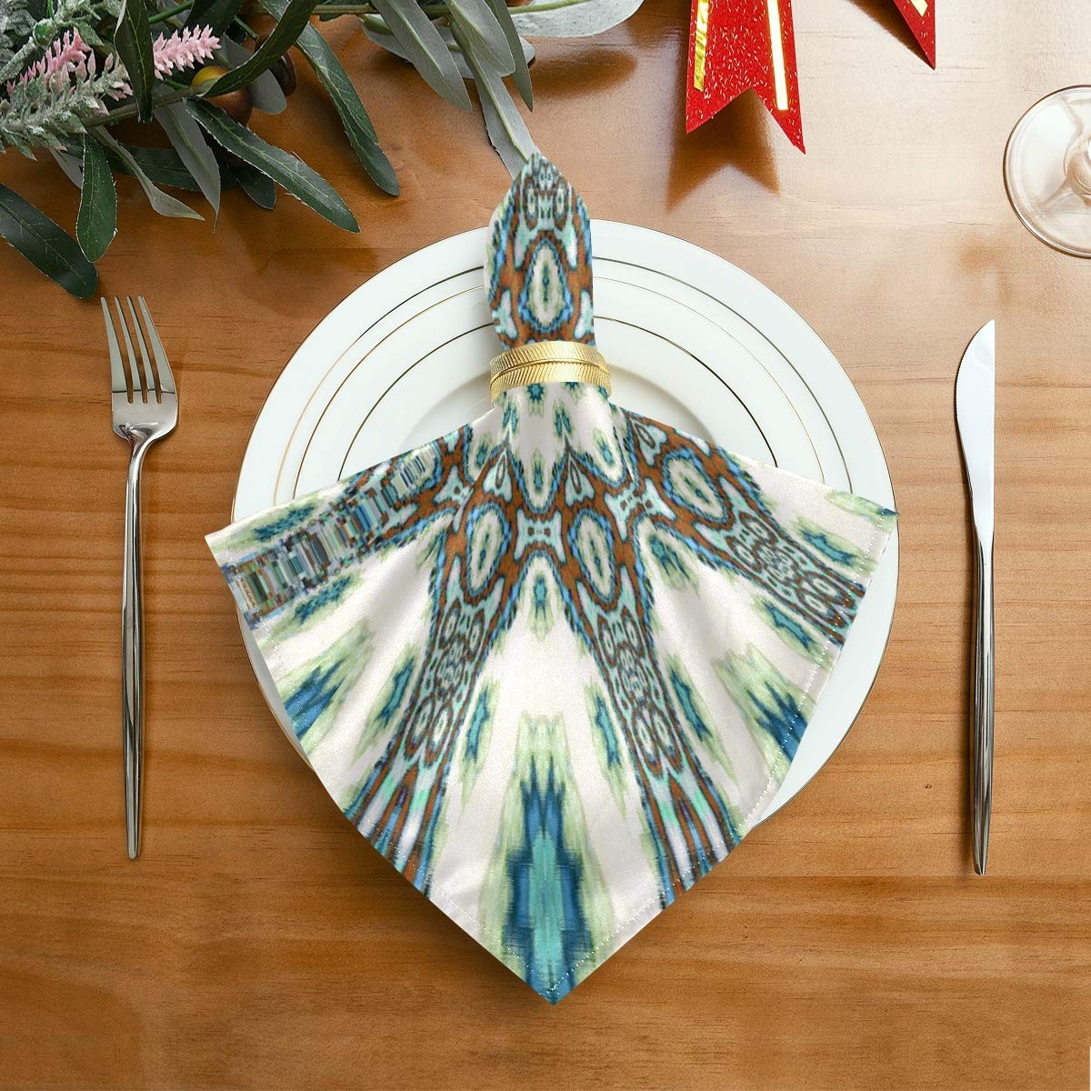 senya Colorful Star Teal Mandala Cloth Napkins Washable Reusable Polyester Dinner Napkins 20 x 20 Inch for Home Weddings Parties Holiday Table Napkins Set of 6