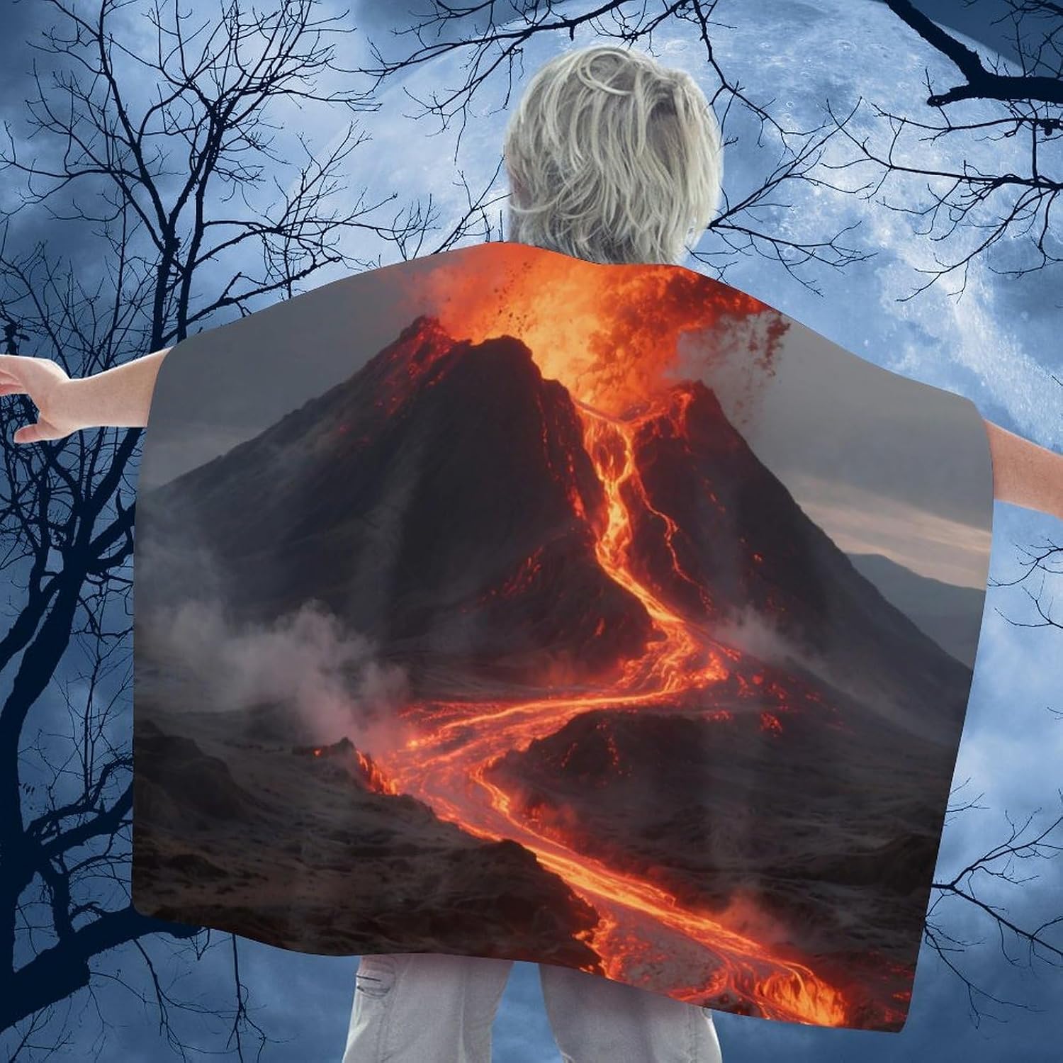 Volcano Cape Halloween Costume Reversible Satin Cloak Unisex for Cosplay, Costume Party
