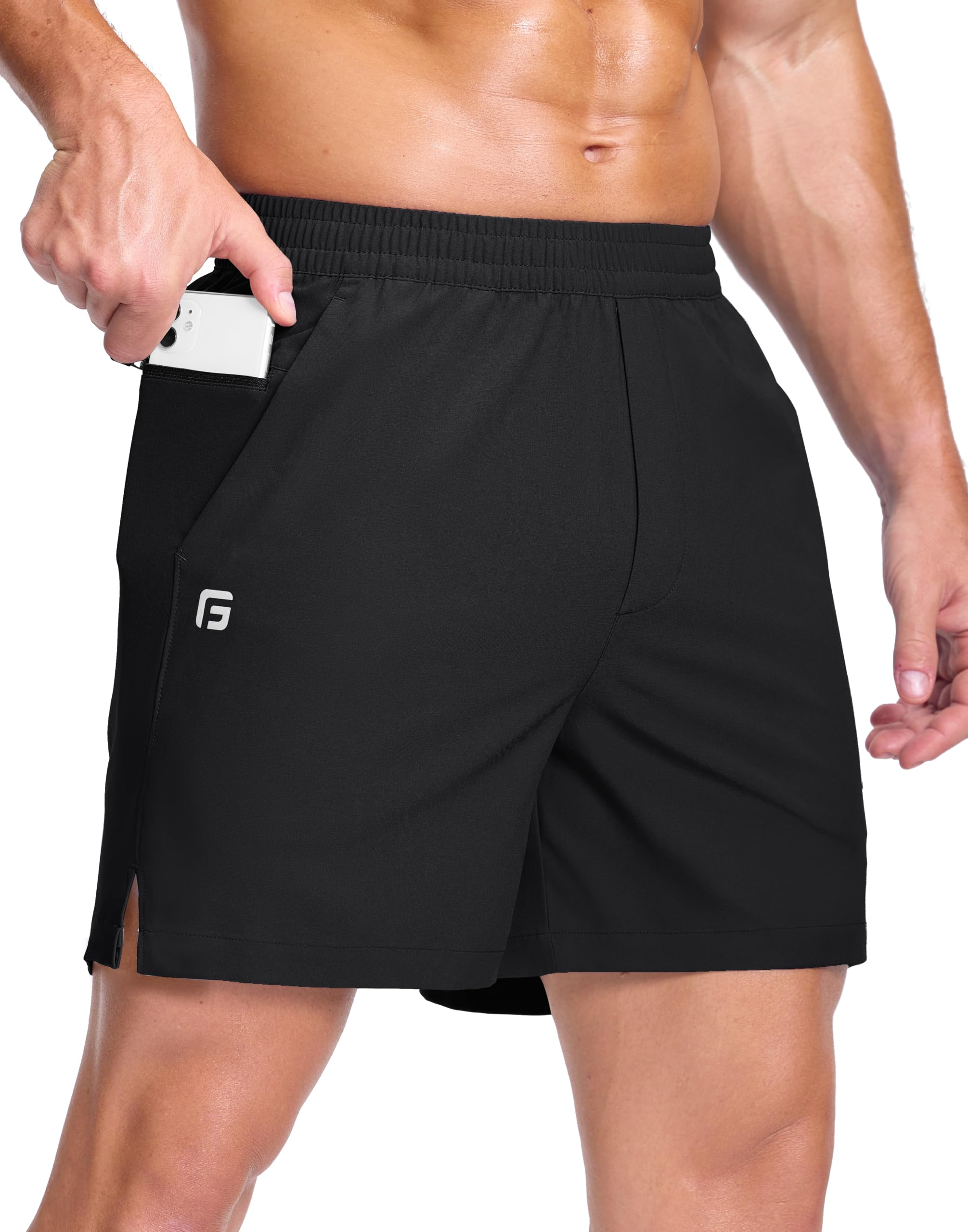GGJ Men's Lightweight Athletic Shorts with 2 Zipper Pockets 7"/9"/5" Gym Workout Running Quick Dry Tennis Shorts for Men