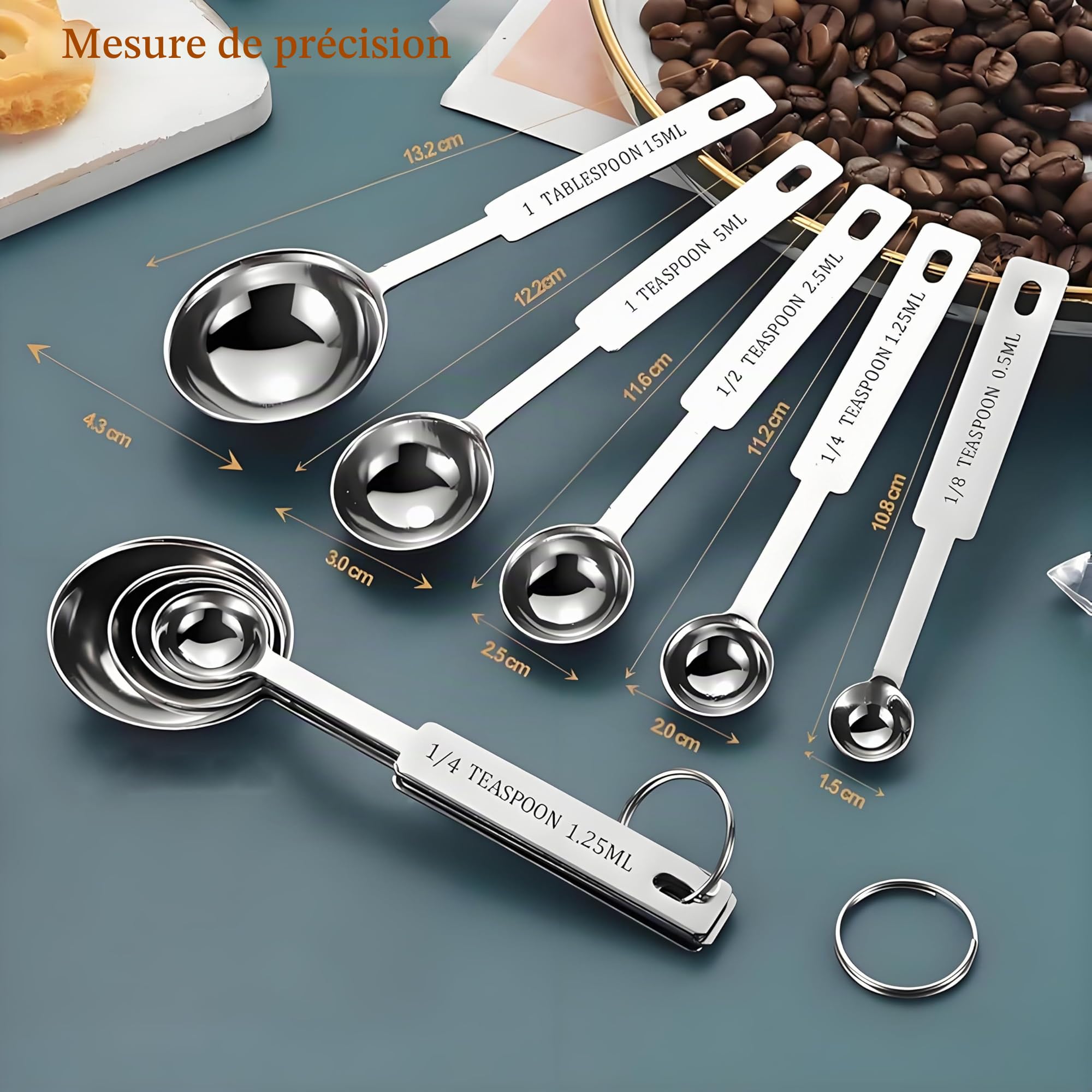 Cuillères et Tasses à mesurer en Acier Inoxydable Lot de 10 pour Cuisine