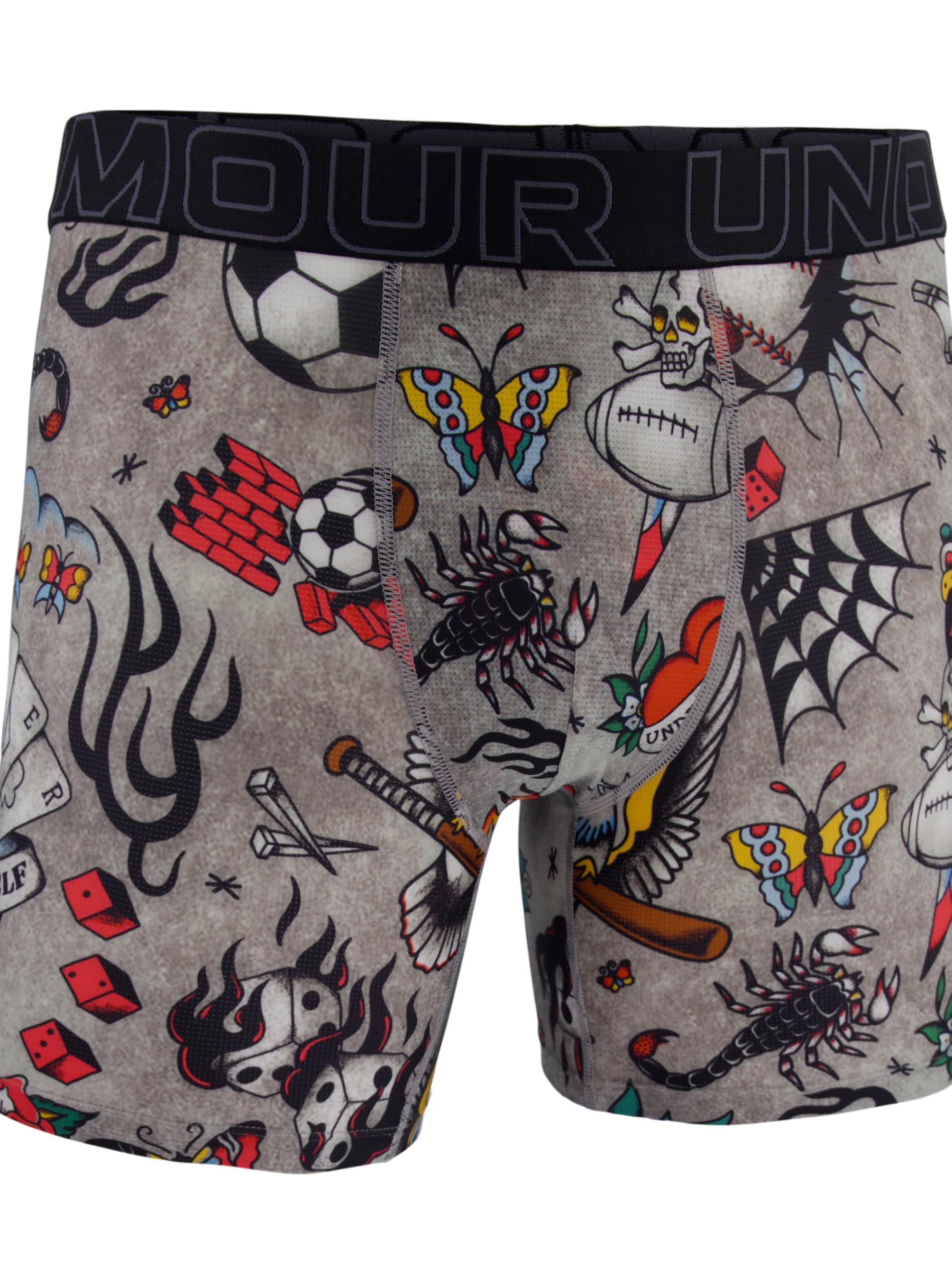 Under Armour Men's Performance Tech Mesh Print Singles, 6" Inseam Boxer Brief, Black/Grey, M