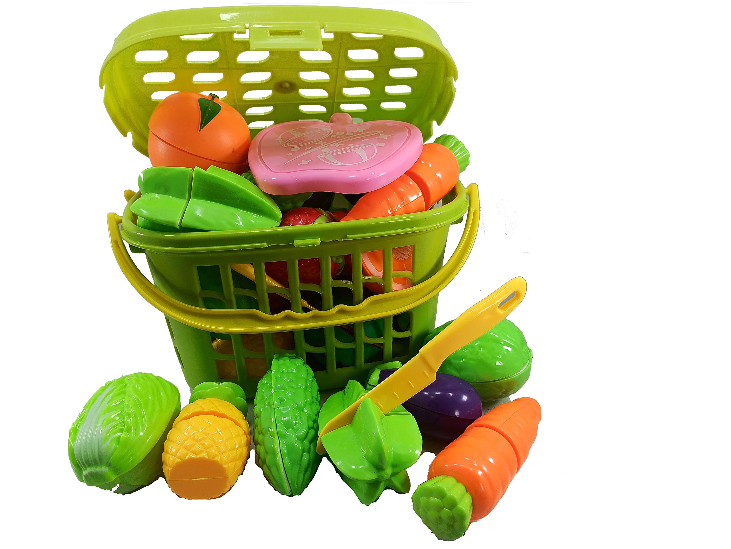 Zaid CollectionsRealistic Slice Able Cutting Fruits,Vegetable,Cake&Pizza Along with Basket (14 Pcs (Fruits & Vegetables))