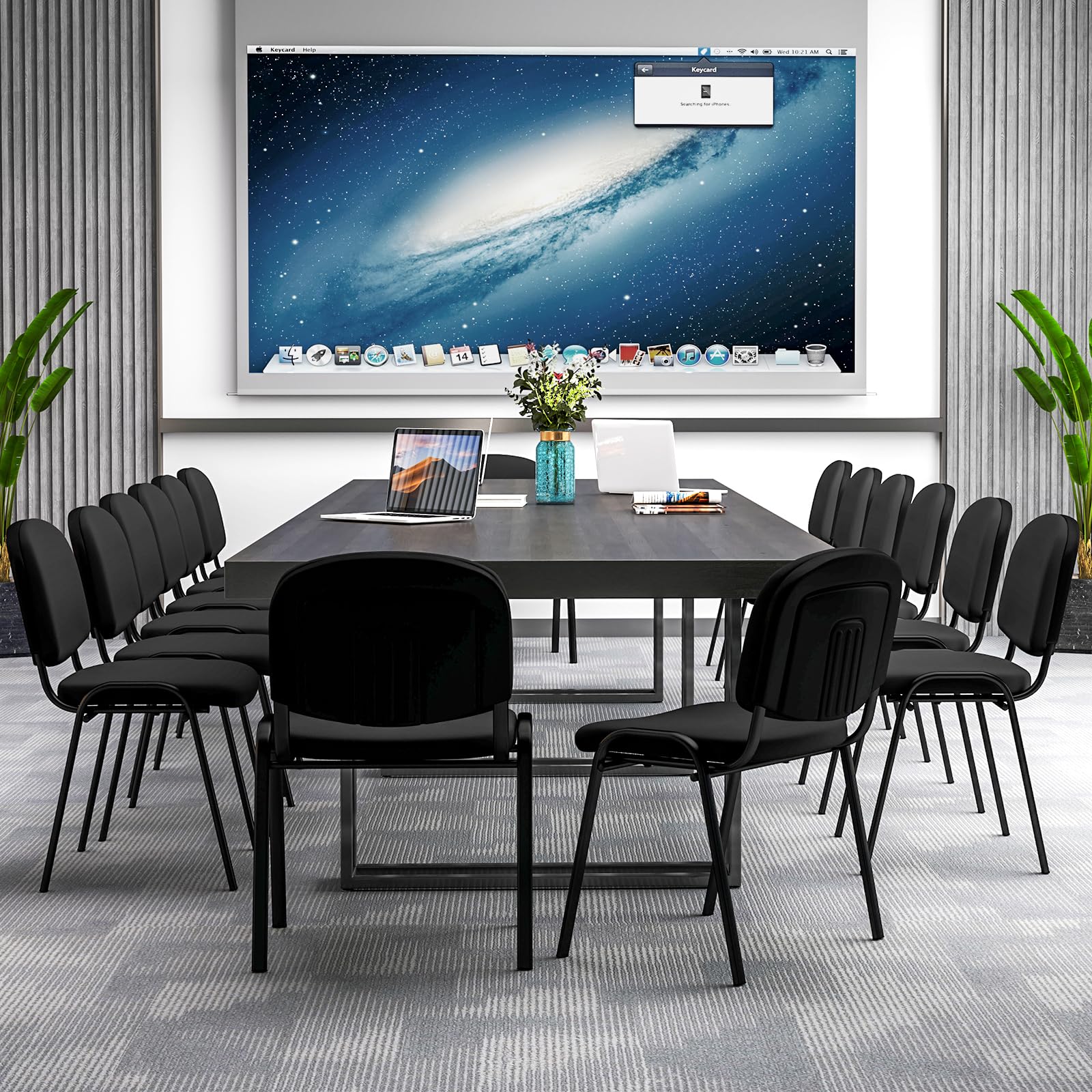 GIANTEX Lot de 5 Chaise Salle d'Attente Empilables, Siège et Dossier Rembourrés, Chaise Visiteur Ergonomique, Cadre en Métal, Charge 150 kg, Patins Antidérapants, pour Salle d'Attente, Bureau, Noir