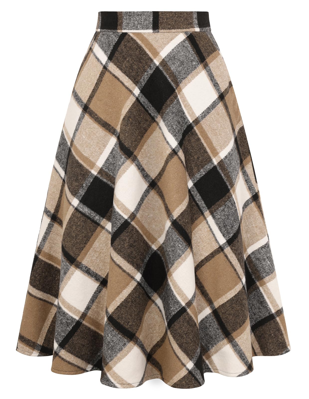 Belle Poque Women Plaid Skirt with Pockets Midi Length High Elastic Waisted Vintage A Line Fall Winter Skirts