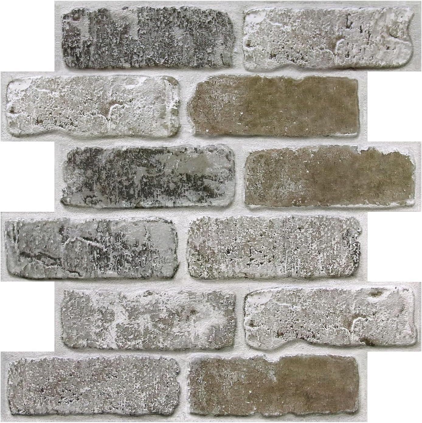 COMSTICKC 3D Faux Brick Wall Panel Peel and Stick, 10 Pcs of 12"X12", Small Size, Ultra-Light PVC Fake Brick Decorative Tiles Backsplash, Paintable, Not Real Brick (Vintage Brown Gray)