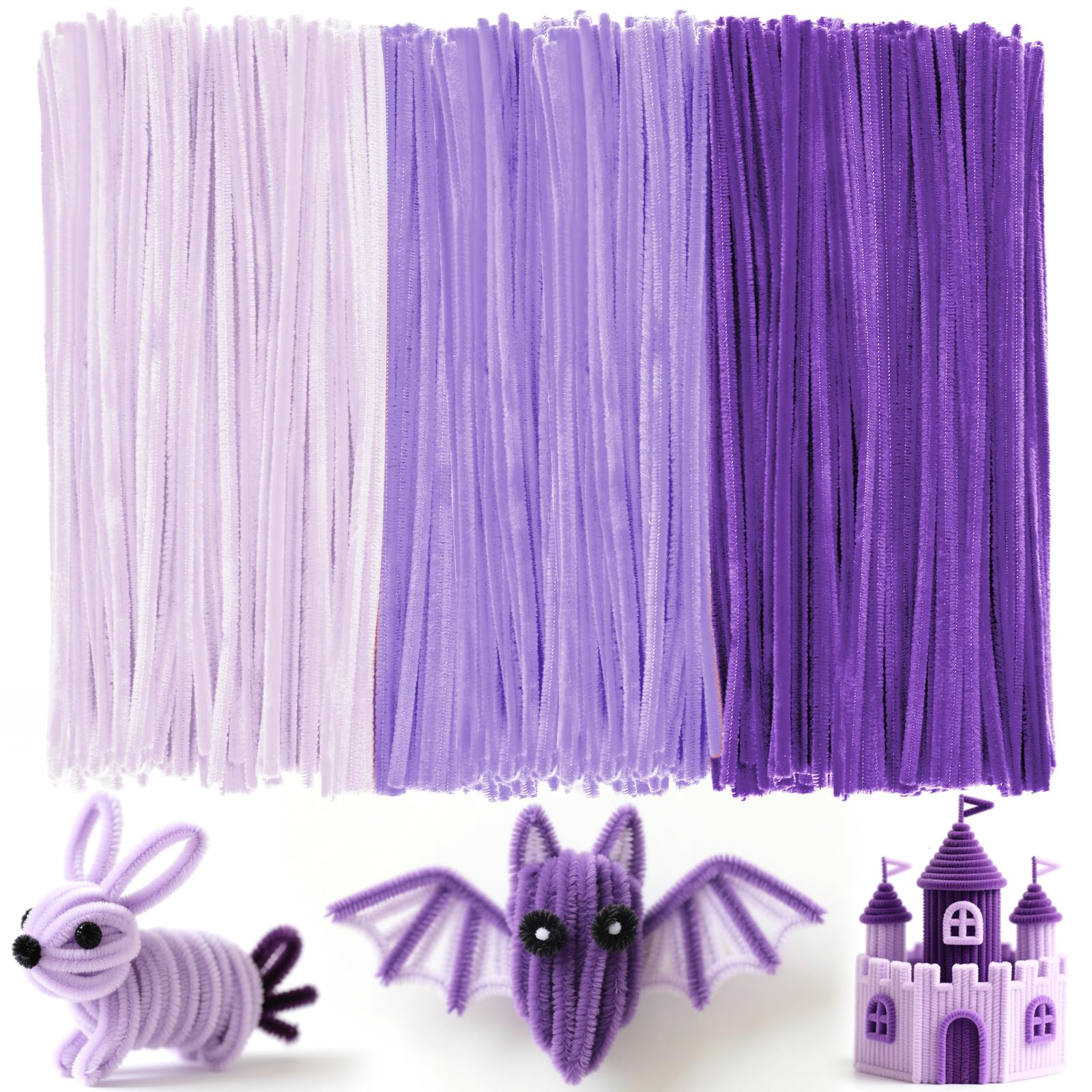 Ainiv 300PCS Pipe Cleaners for Craft, 30cm Purple Series Crafting Pipe Cleaners, Fuzzy Sticks Craft Supplies, Chenille Stems for DIY, Arts & Crafts for Creative Handmade DIY Decoration