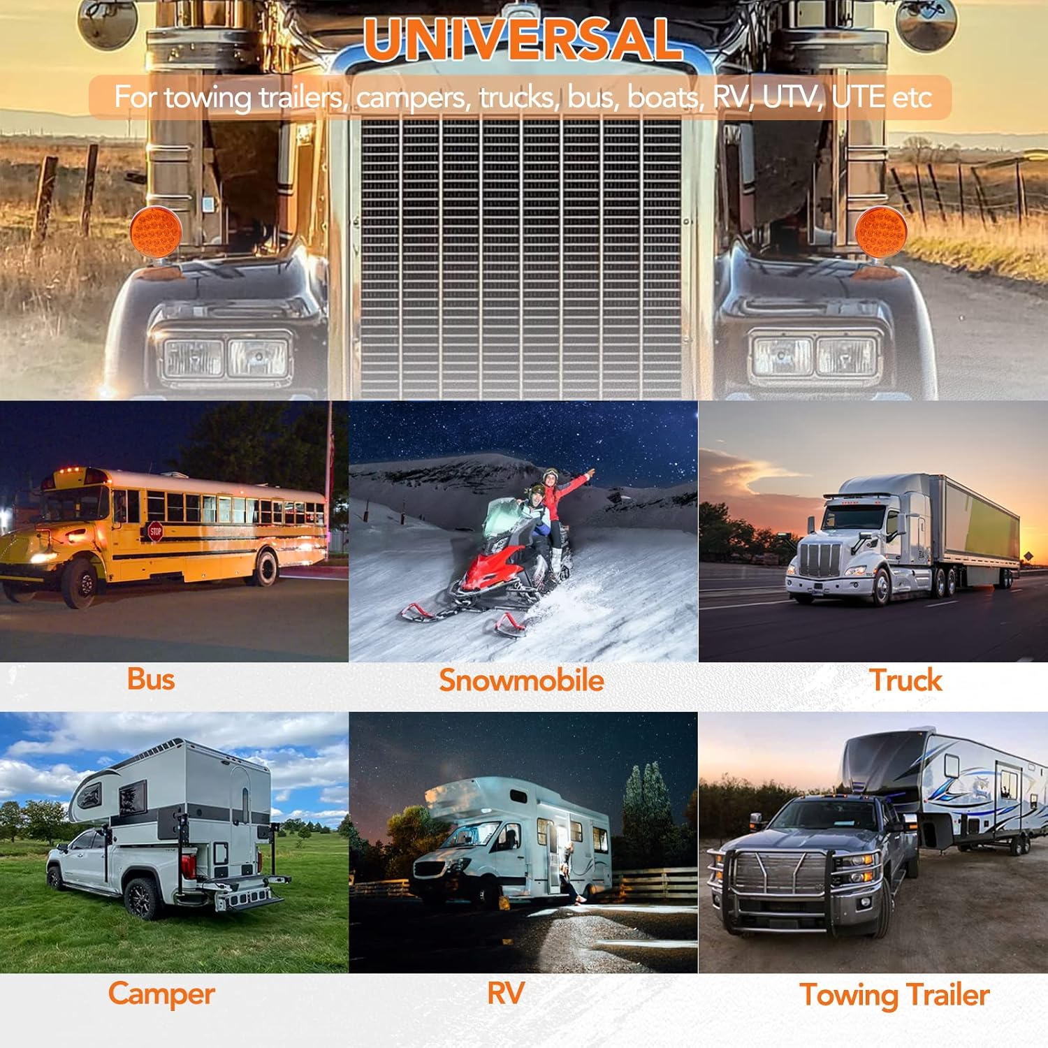 2pcs 4 Inch Amber Red Round Double-Face Pedestal Fender Light with Stud Mount, 48 LED Stop Turn Tail Signal Trailer Light for Semi Truck Peterbilt Kenworth Freightliner Towing Dual-Face Waterproof