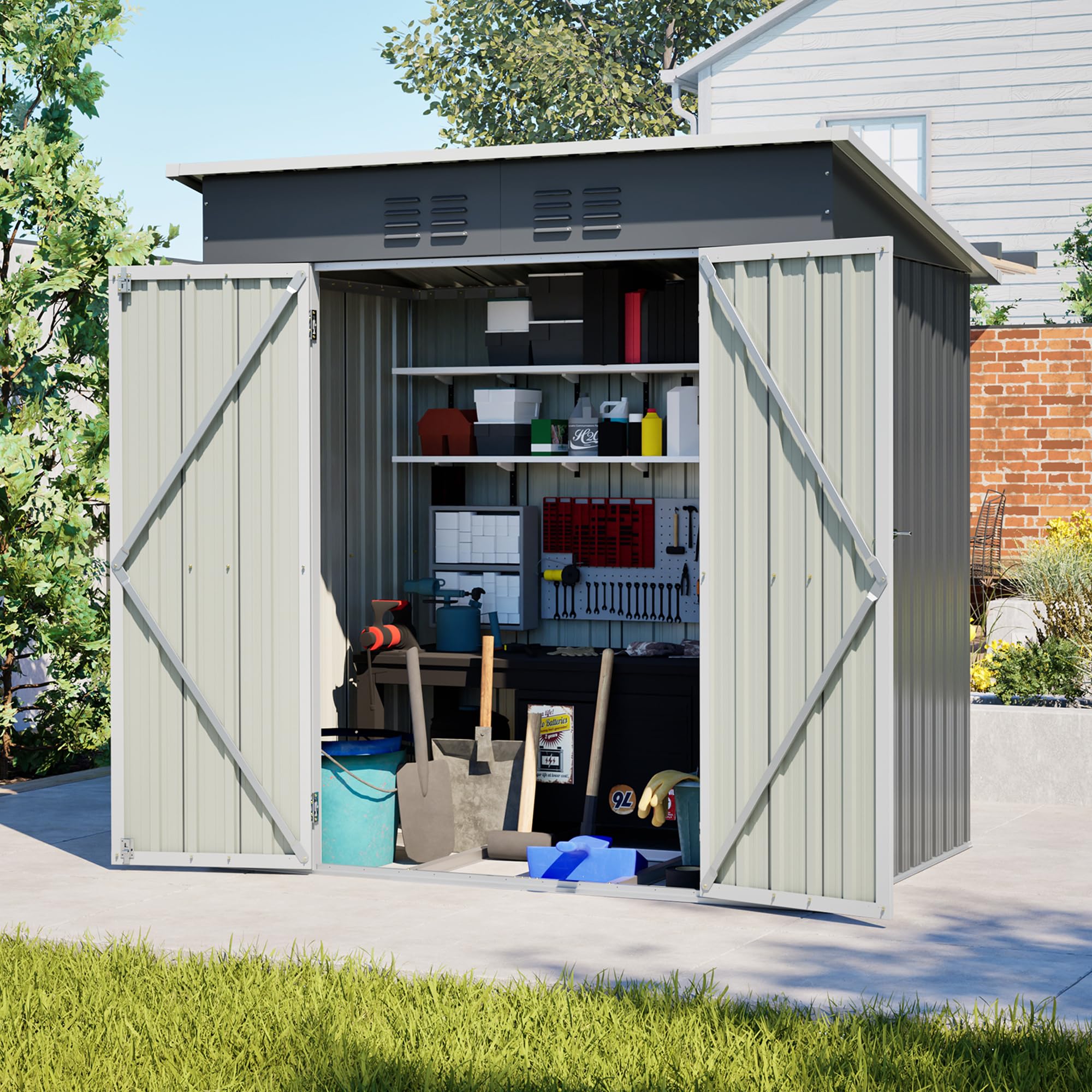 Jaxenor 6x4 FT Metal Garden Shed, Outdoor Storage Shed with Lockable Doors