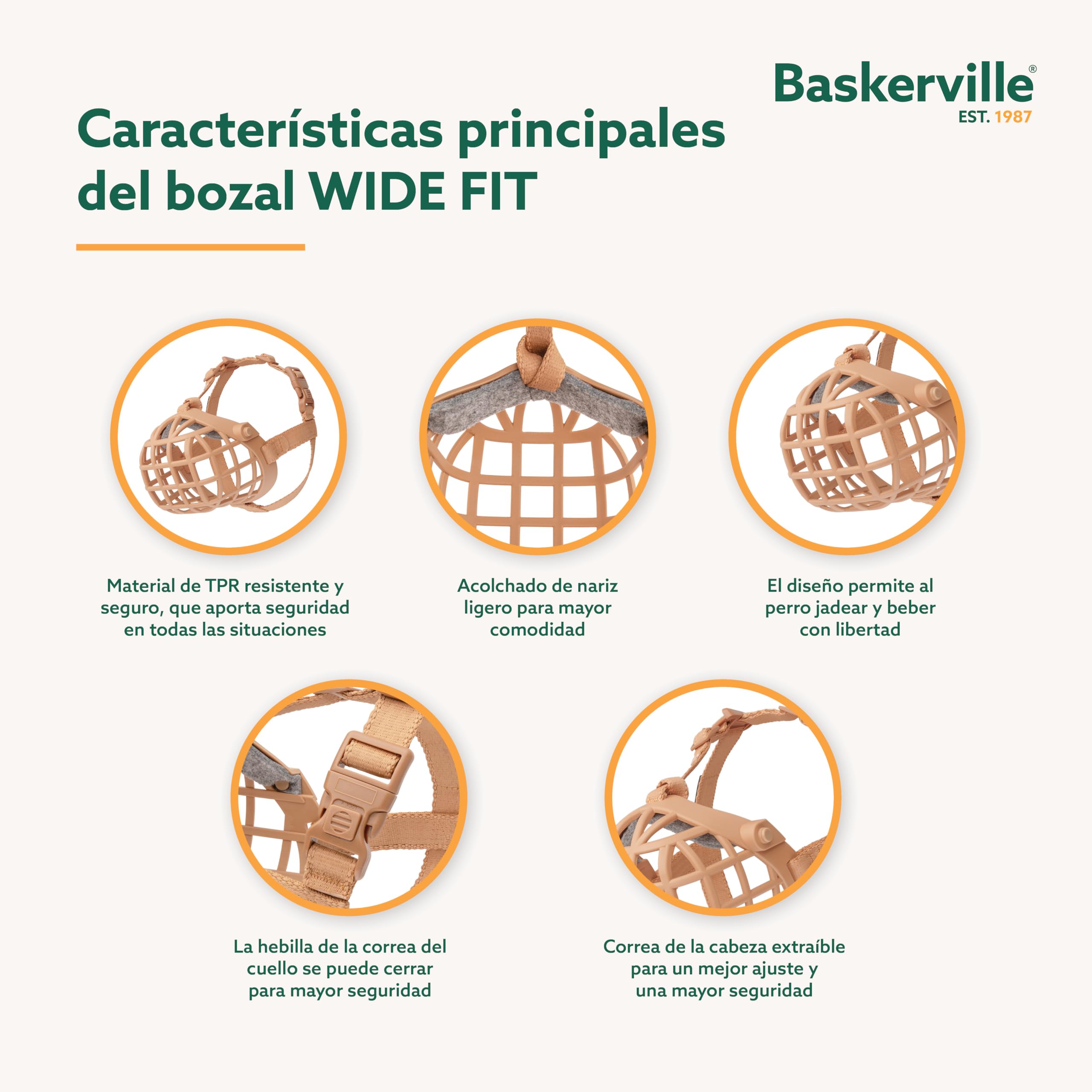 Bozal BASKERVILLE para perro de hocico ancho - Pueden jadear y beber, transpirable, evita mordidas, adiestramiento de perros con narices anchas (Talla 13)