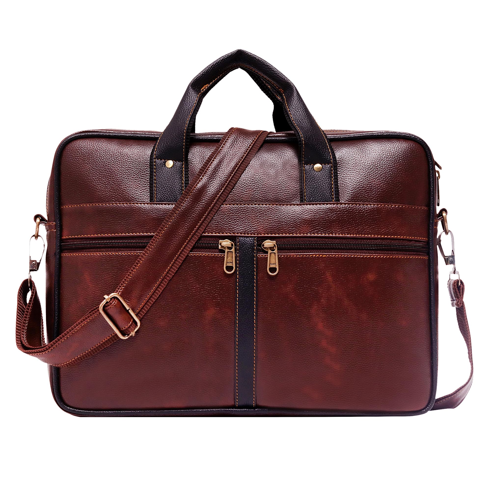 bagneeds Men's Brown PU Leather Laptop Messenger Bag Satchel for Men and Women - Elegant & Durable-picture-10