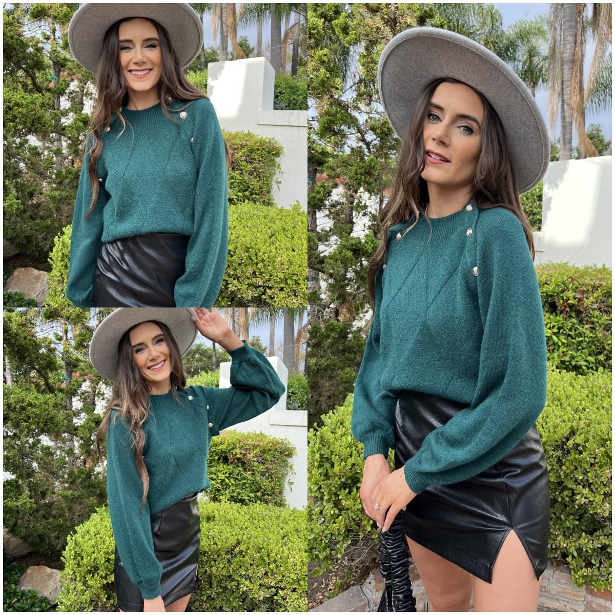 AOVDE Women's Long Sleeve Sweaters Fall Casual Oversized Crewneck Jumpers Tops Comfy Knit Pullover Sweater Dark Green X-Large - Image 7