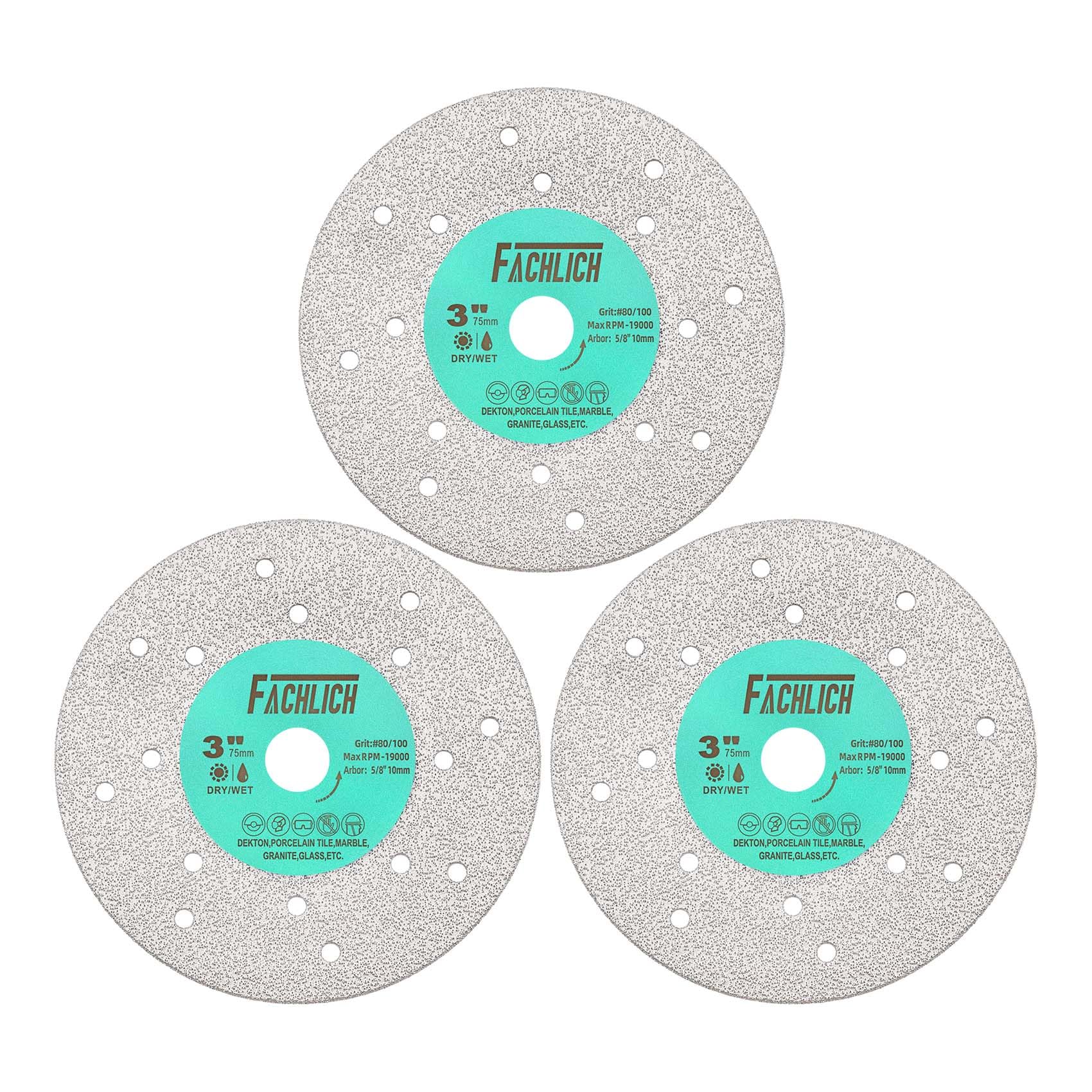 FACHLICH Rock Slab Grinding Disc - 3inch Glass Cutting Discs 3pcs, Granite Cutting Blade, Diamond Grinder Wheel Cutting Blade for Rock Slab, Stone,