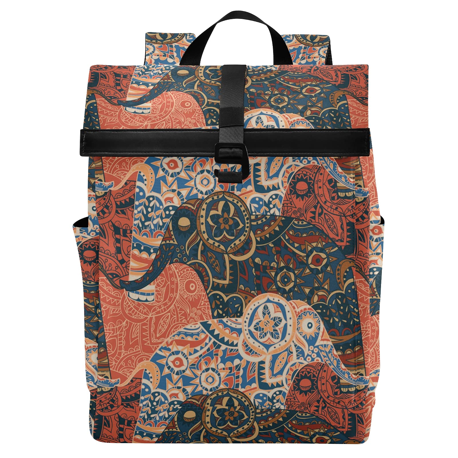 ALAZA Ethnic Bright Color Elephant Art Backpack Roll-Top Daypack Laptop Work Travel College Bag for 
