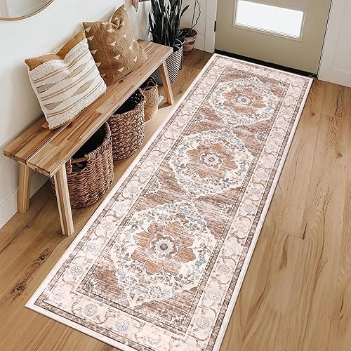 Ileading Alfombra vintage para pasillo, 2 x 10 pies, lavable a máquina, alfombra de entrada extendida con respaldo de goma, tapete antideslizante
