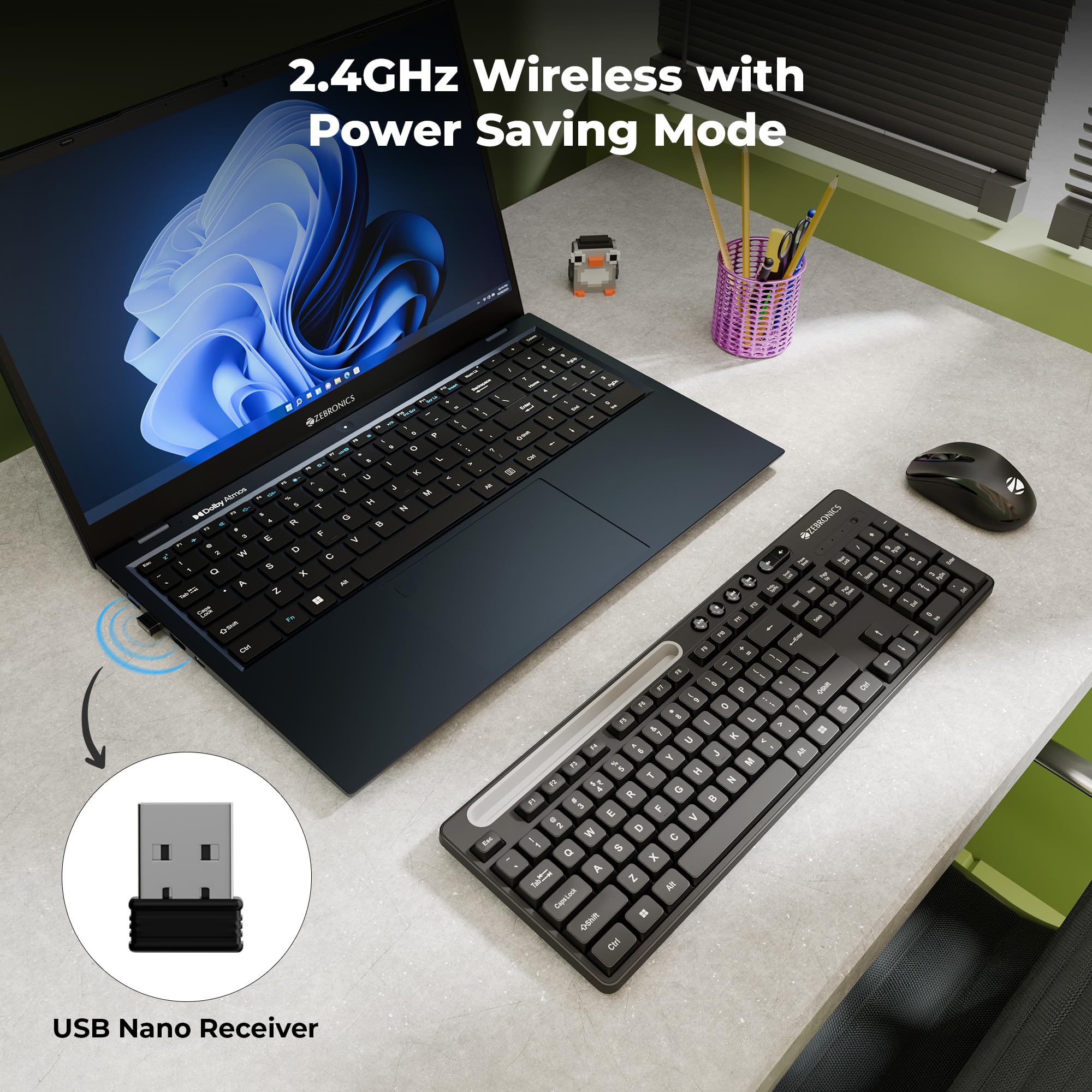 Zebronics Wireless Keyboard & Mouse Combo - ₹ Key & Smartphone Holder -2 Zebronics Wireless Keyboard & Mouse Combo - ₹ Key & Smartphone Holder -2
