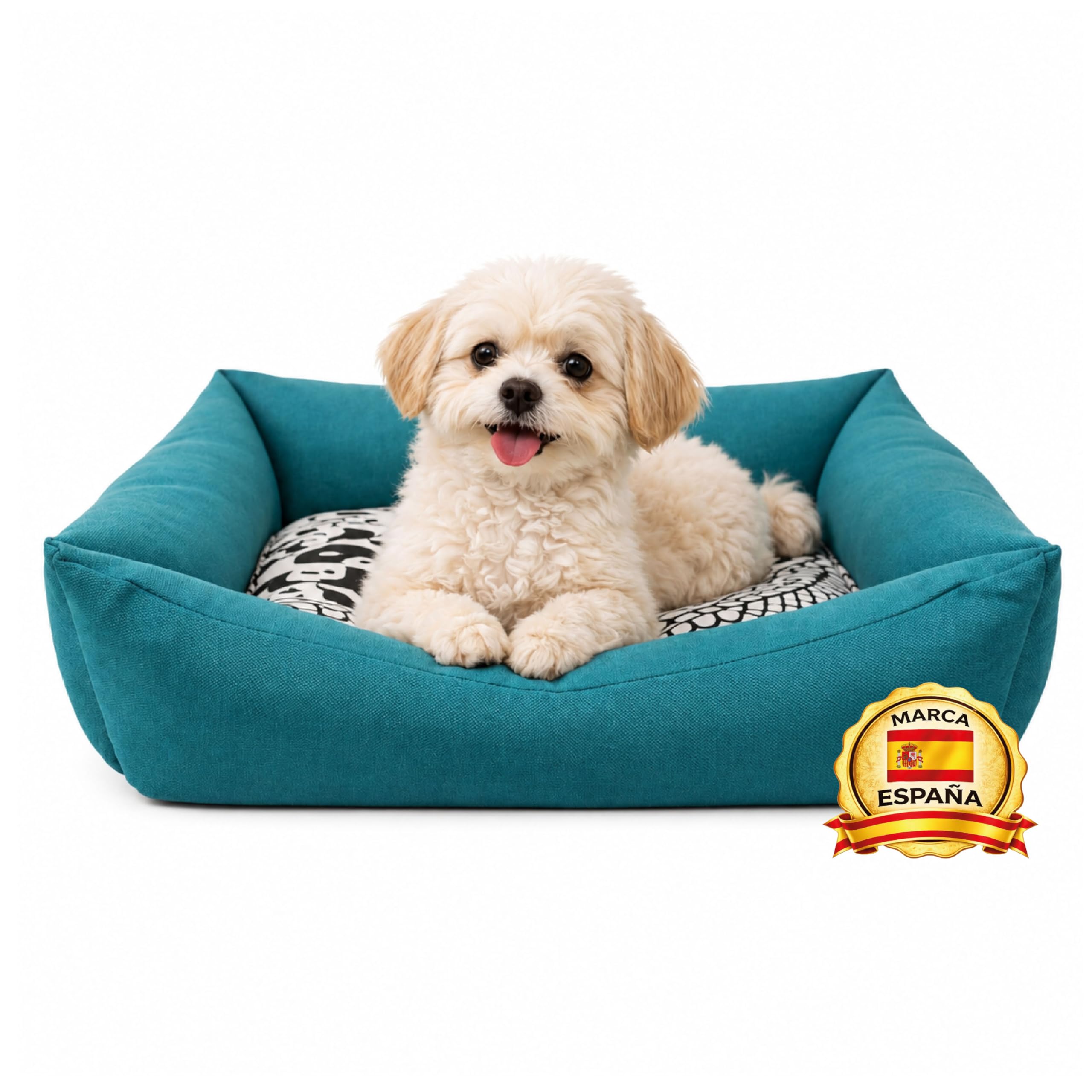 Cama para Perros Pequeños DOG'S T-2 de Loneta Resistente -55x45x14 cm. Descanso Ergonómico y Relajante para tu Mascota. Sofá con Funda Extraíble Lavable con Relleno Reciclado, Azul Turquesa