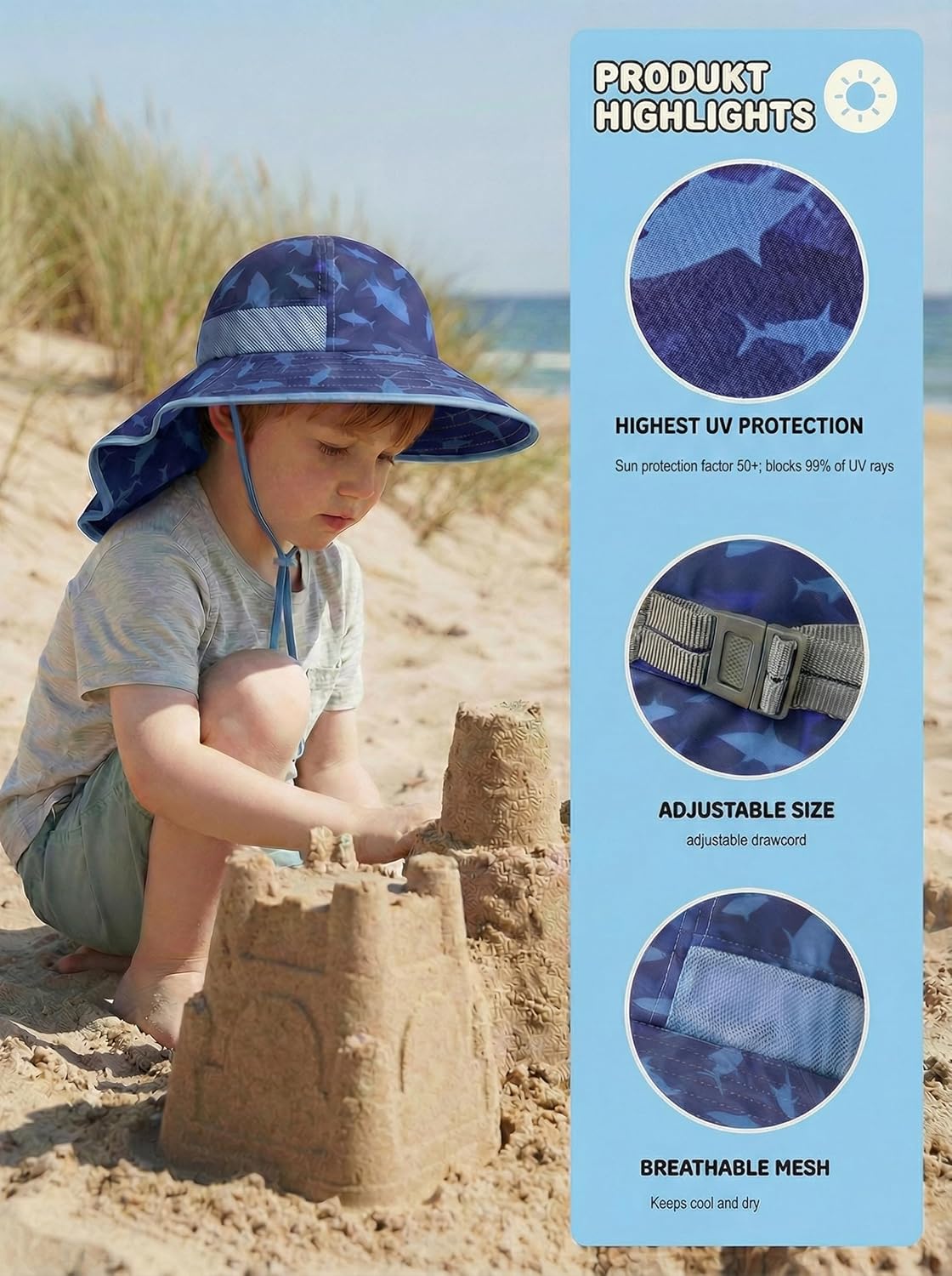 icolor Kids Sun Hat UPF50+ Sun Protection Bucket Hat Toddler Summer Beach Play Hats with Neck Flap for Girl Boy Ages 3~10 - Image 2