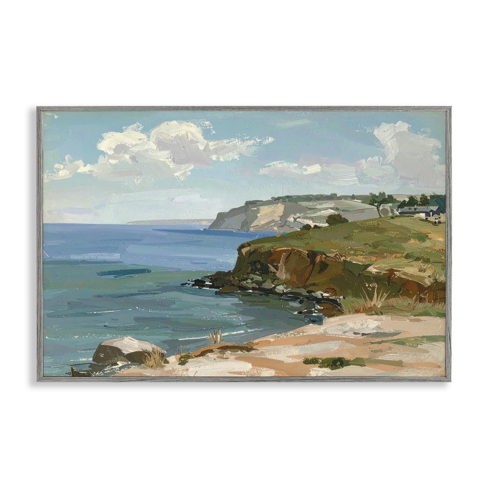 Stupell Industries 'Along The Shore Scenery', Framed Giclee Art, Gray, 30 x 20 Inches, Easy to Hang and Sturdy, Made in USA, by Alonza Saunders