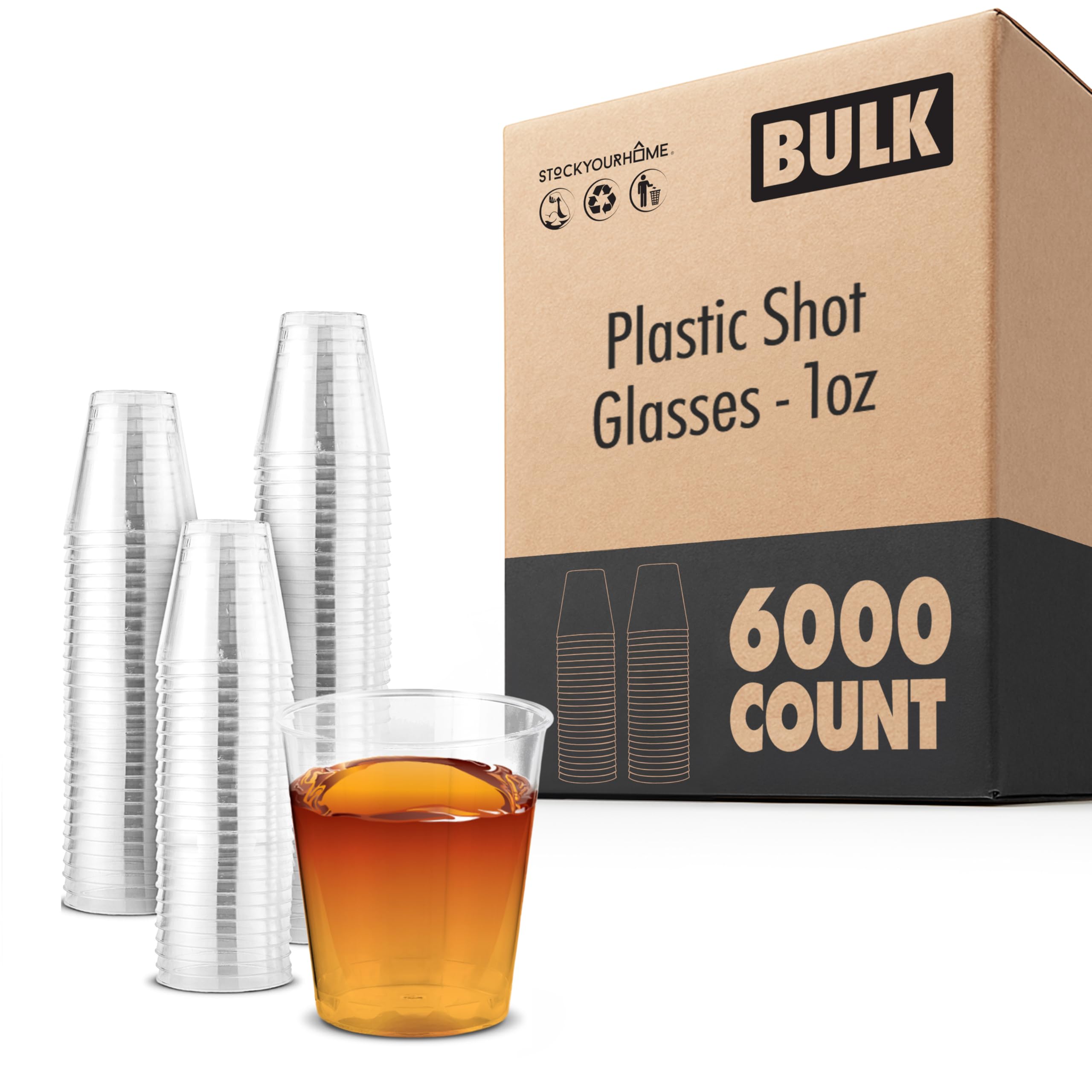 1 oz Shot Glasses (6000 Pack) - Clear Plastic Disposable Shot Cups for Jello Shots - Sample Cups for Food and Wine Tasting - Mini Party Cups for Condiments by Stock Your Home –