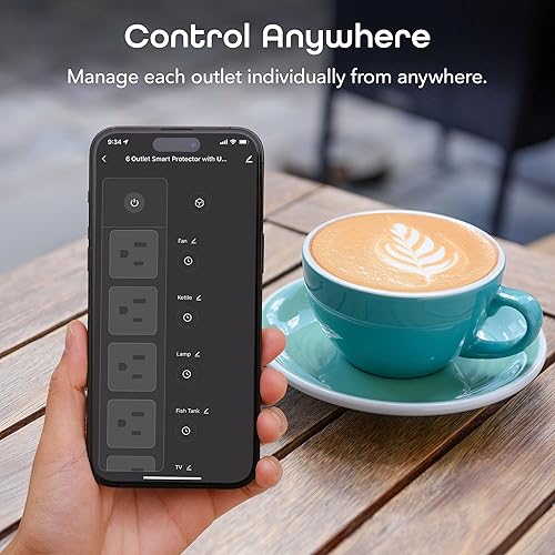 Miniatura 3 de Geeni Regleta de alimentación de enchufe inteligente, 6 salidas y 2 puertos USB, cable de 6 pies, protector de sobretensiones con control de voz,