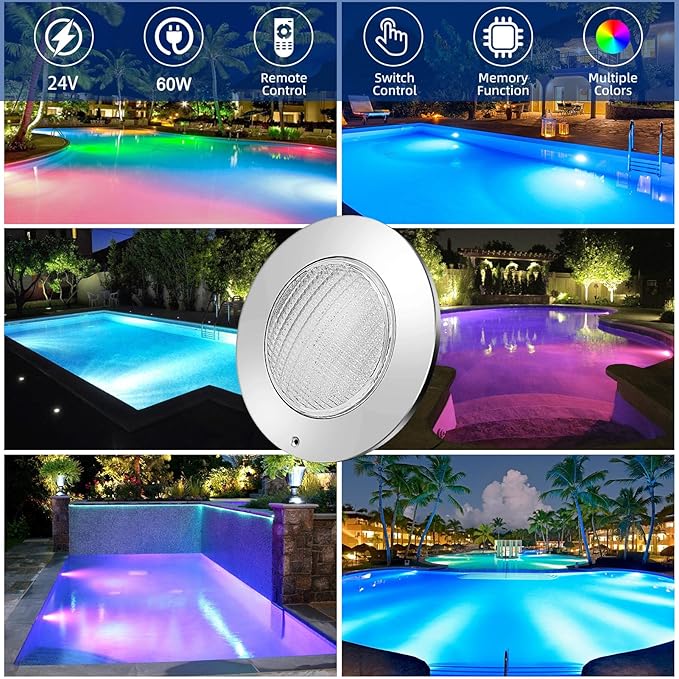 Luz LED para Piscina 10 Pulgadas, 60W, 12V, Control Remoto y APP miniatura 7